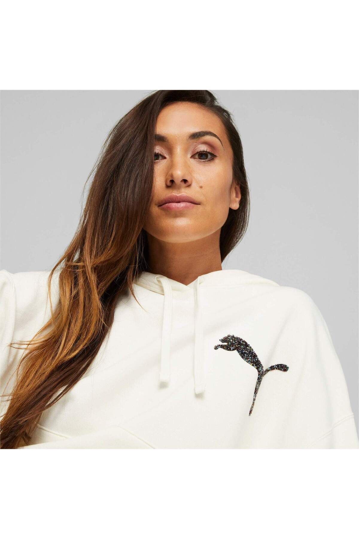 Puma-Hood Puma Swarovski Crystals Oversized Hoodie, White, Women 4