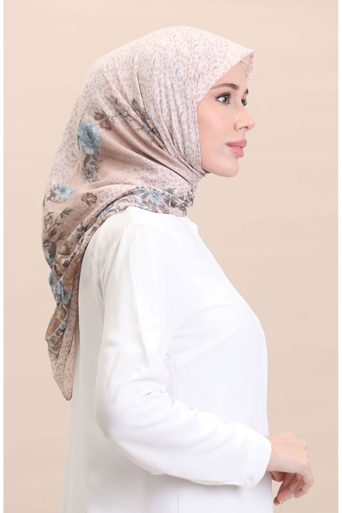 sefamerve-Flover-12 Beige Patterned Scarf 2