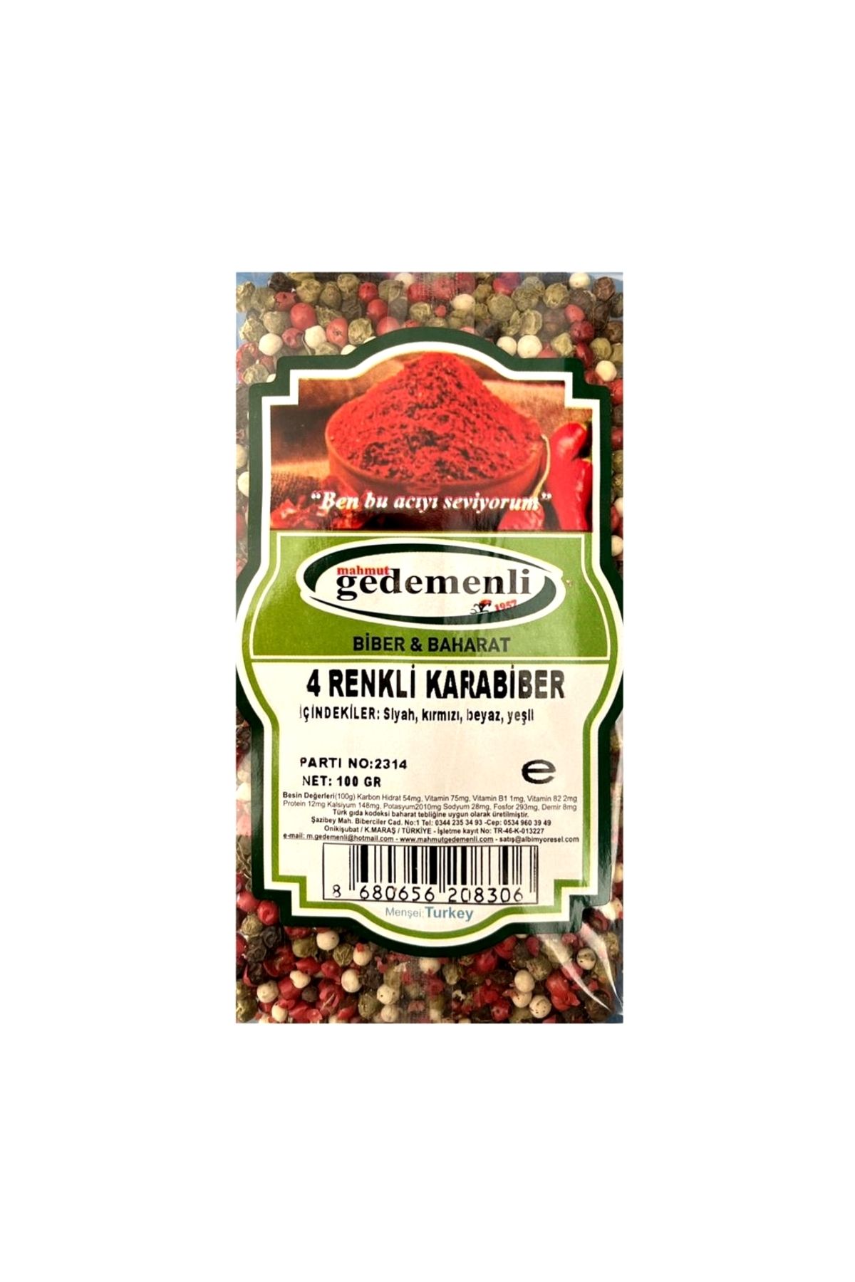 GEDEMENLİ 4 RENKLİ KARABİBER 100 GR