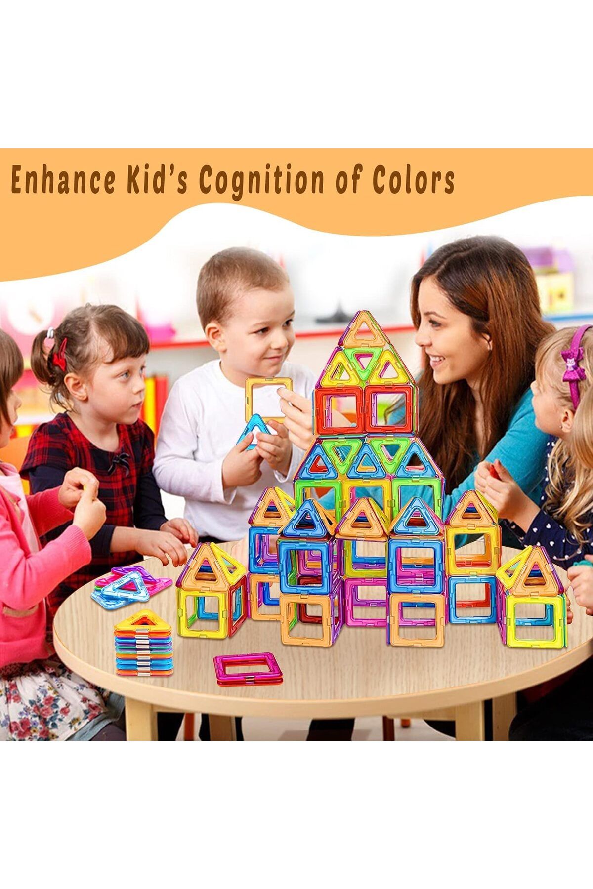 Yelajoy-Magnetic Building Block Set,191 Pieces,geometric Shapes,promotes Children 3d Structure Recognition 4
