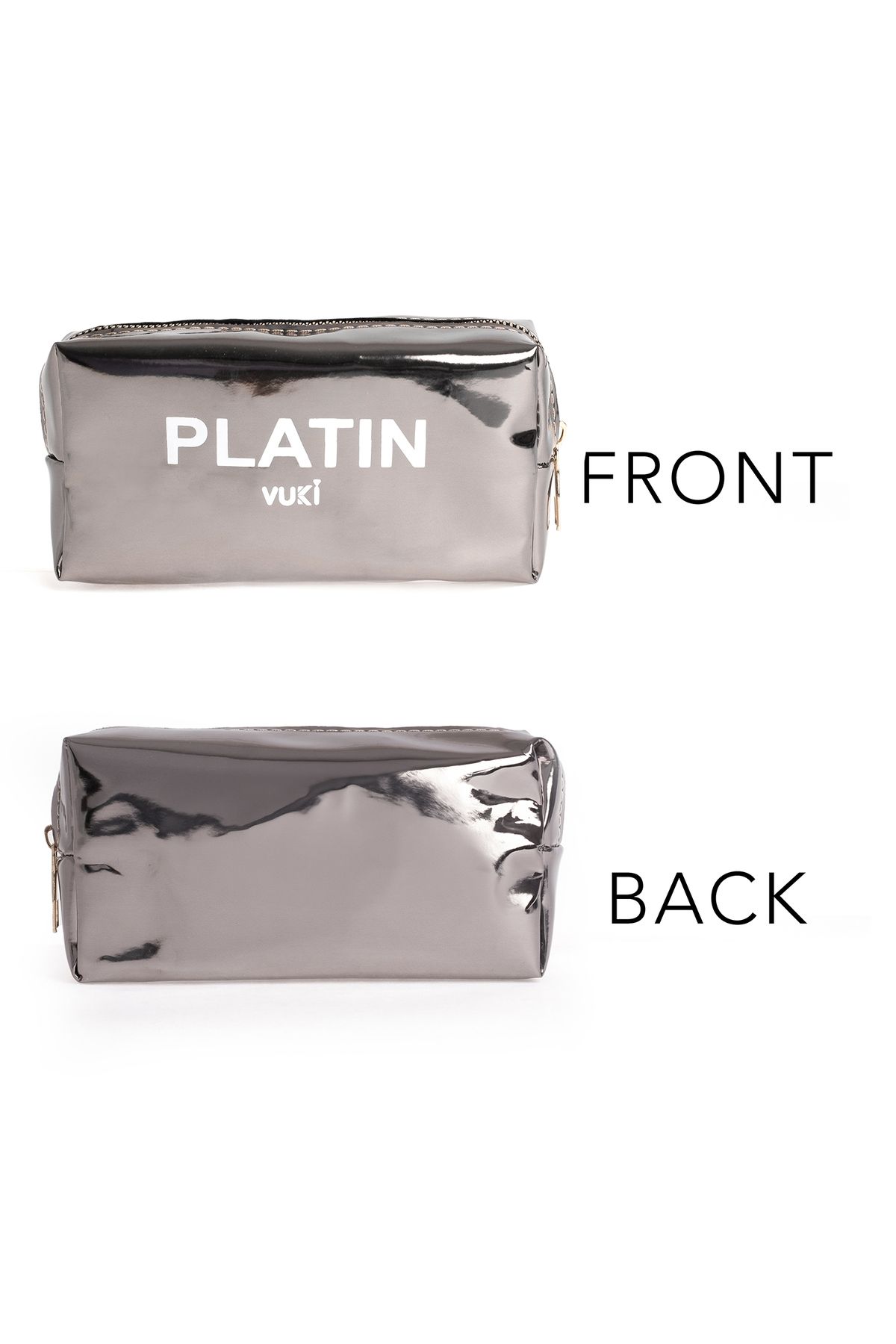 VUKİ-Platinum Mirrored Zippered Pencil Case & Makeup Bag 4