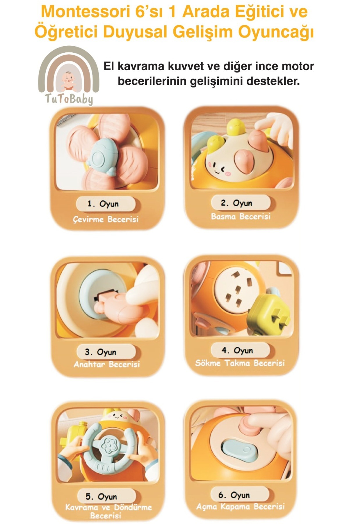 tutobaby Montessori 6'sı 1 arada Eğitici ve Öğretici Duyusal Gelişim Oyuncağı fotoğrafı 3 (önizleme)