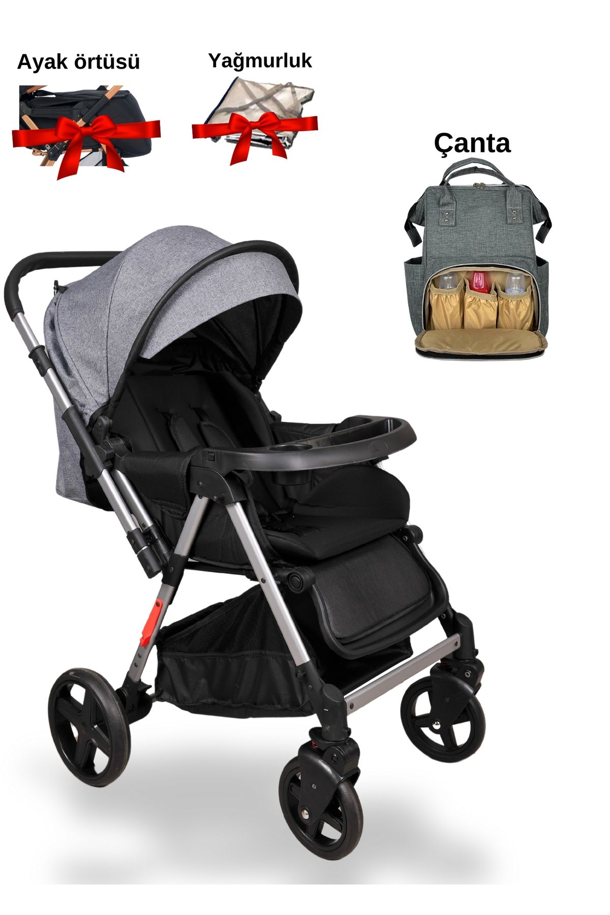 Joell Trendy Grey Bebek Arabası & Bebek Bakım Çantası/ Yağmurluk Ve Ayak Örtüsü Hediye!