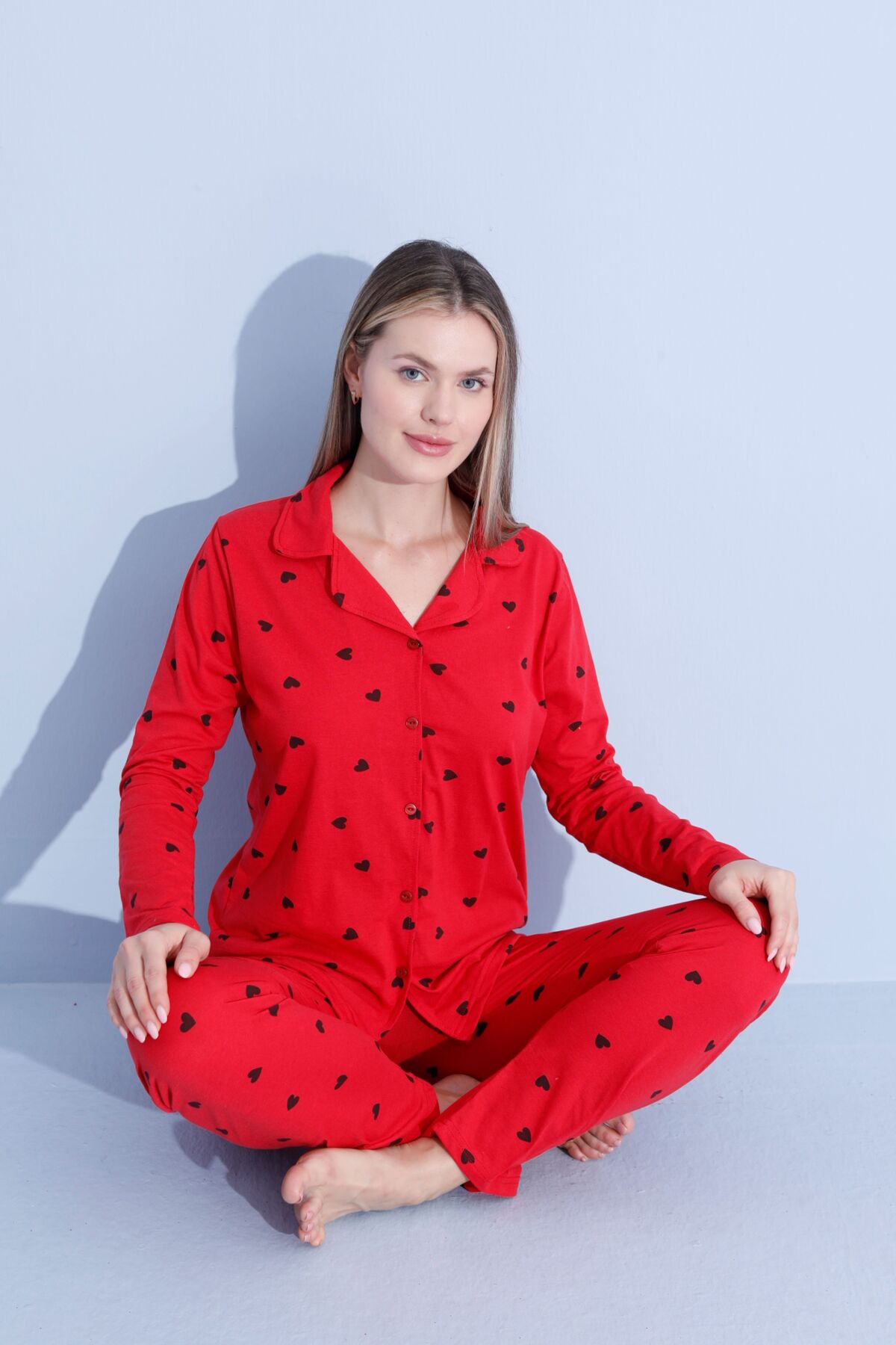 PİJAMOOD Kadın Uzun Kollu Pamuklu Önden Düğmeli Pijama Takımı görsel 2