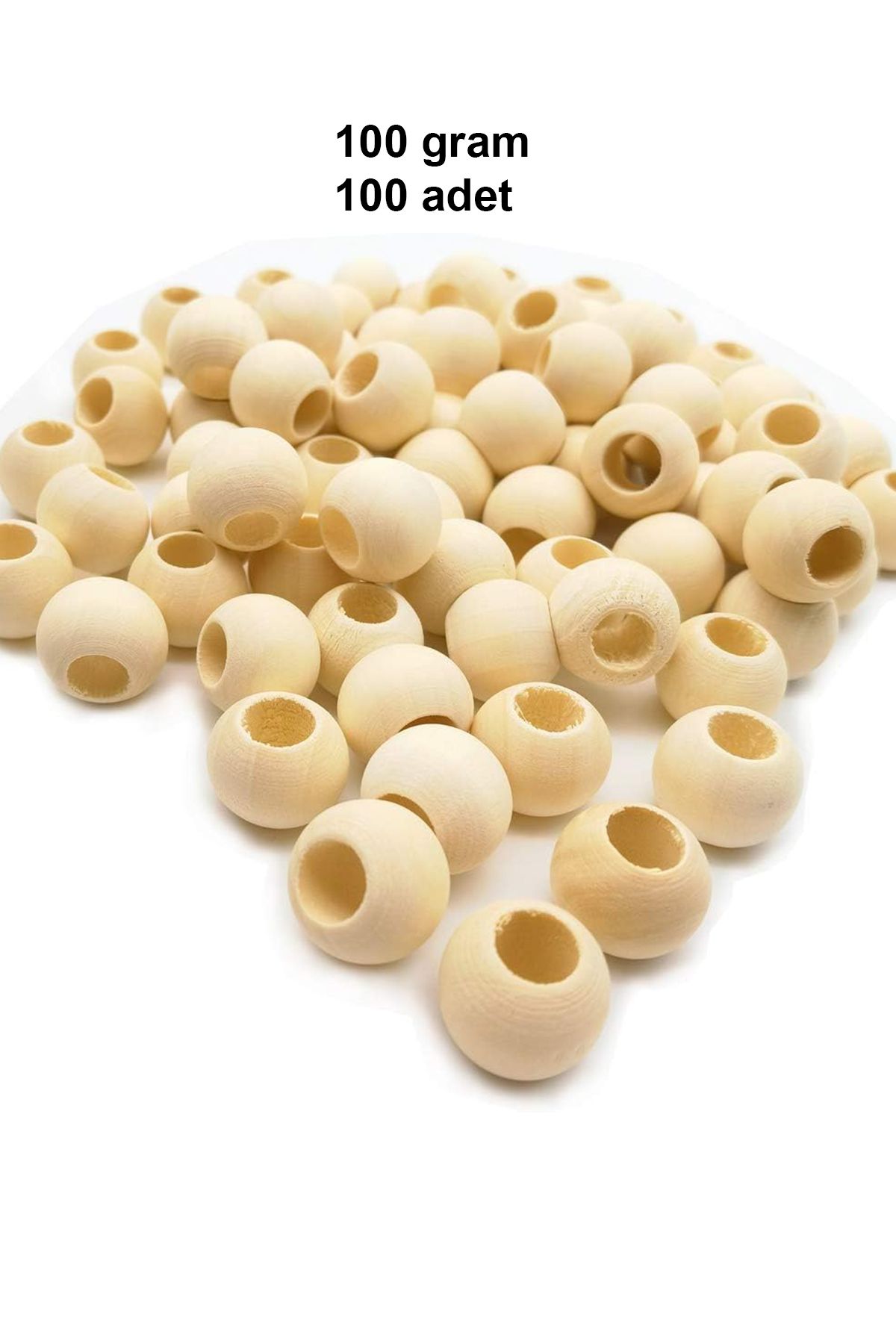 Easy Tedarik 100 Gr (100 Adet) Ahşap Boncuk 15 mm çap x 10 mm Delik Doğal Yuvarlak Ahşap Makrome El İşi Çanta