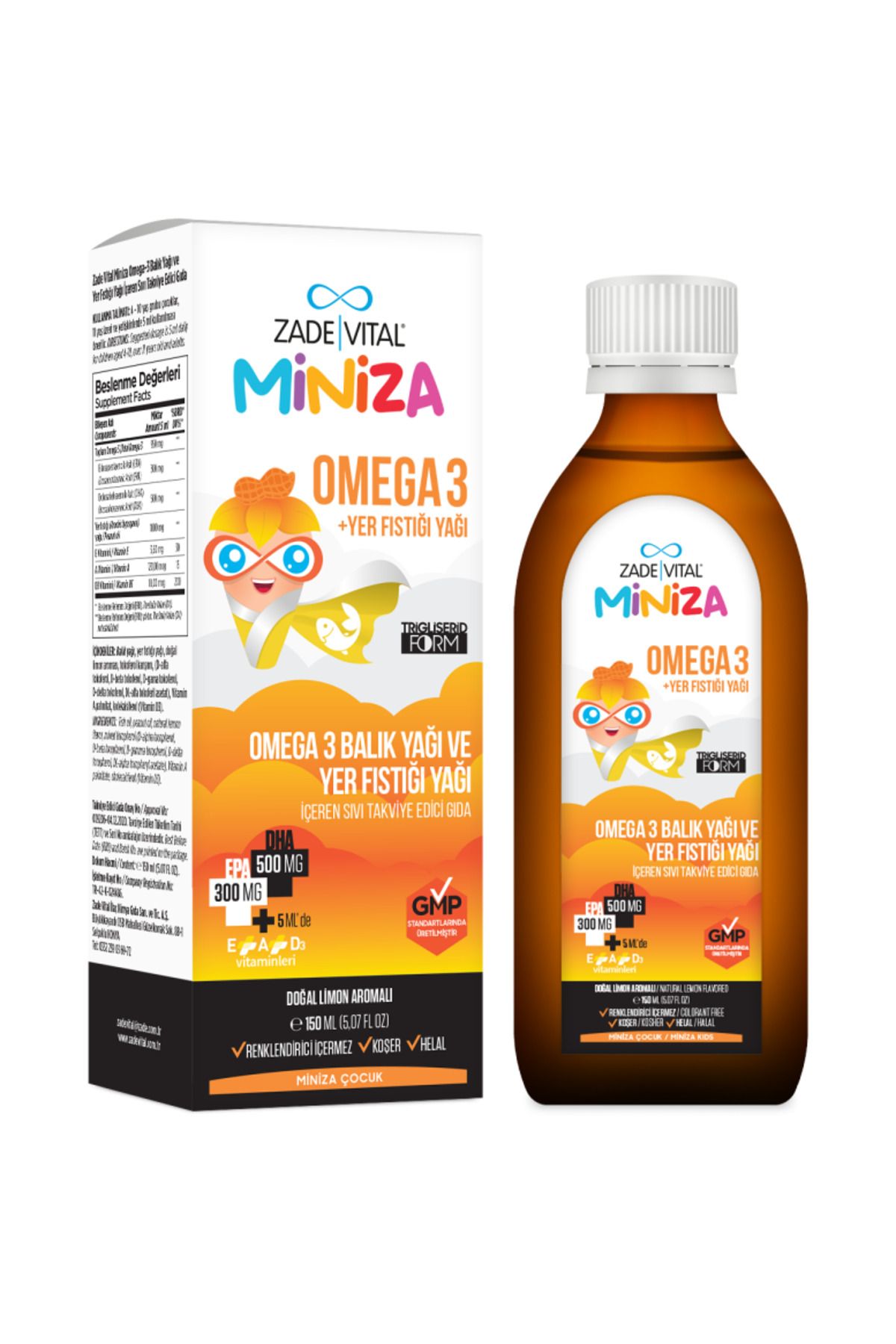 Zade Vital MİNİZA OMEGA 3 & YER FISTIĞI YAĞI (150 ml) 1 şişe