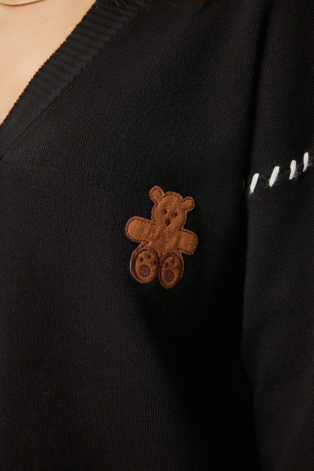 Lovelyİstanbul-Black Knitwear Cardigan - Teddy Bear Embroidered Lyy0081 6