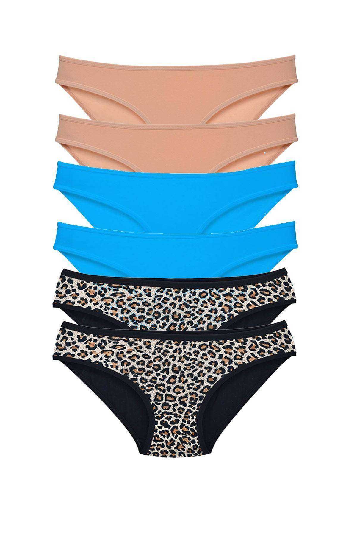 Mu Art 6 Adet Likralı Kadın Slip Külot Leopar Ten Mavi