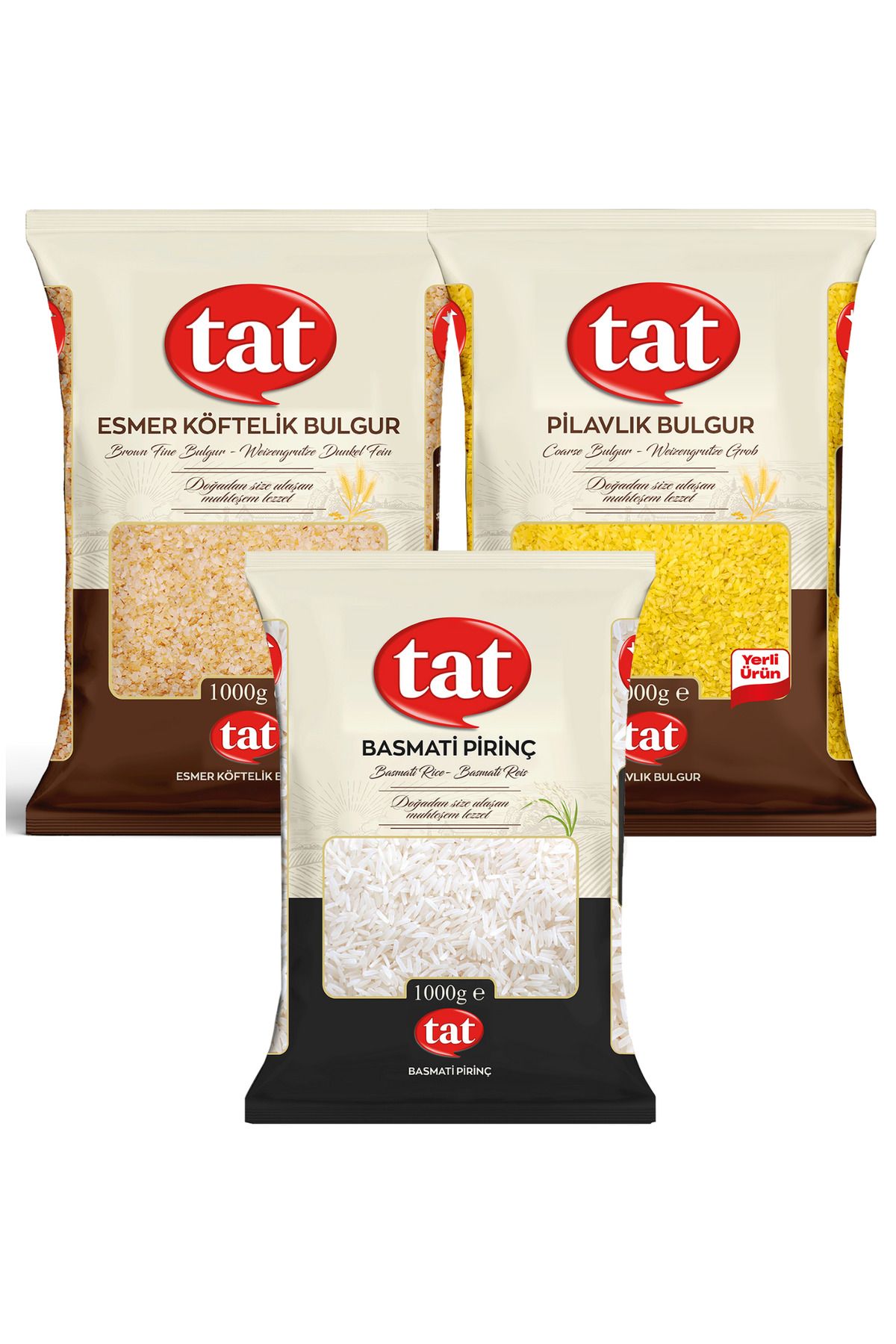 Tat Basmati Pirinç 1 kg Pilavlık Bulgur 1 kg Esmer Köftelik Bulgur 1 kg 3 lü Set