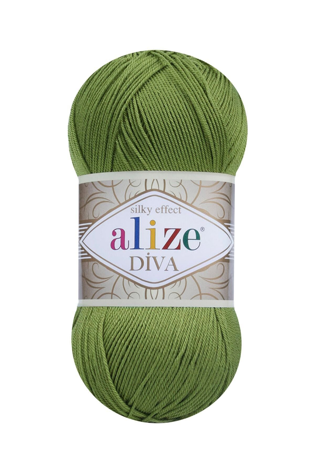 Alize-Diva 210 (Green) Amigurumi Hand Knitting String 1 Piece - (Thinter and Smaller as Normal Knitting Strings) ; 1
