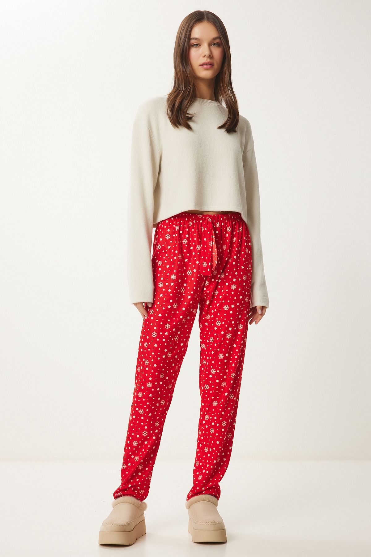 Lovelyİstanbul-Vibrant Red Patterned Soft Sleepwear Bottoms - Lce0002 3