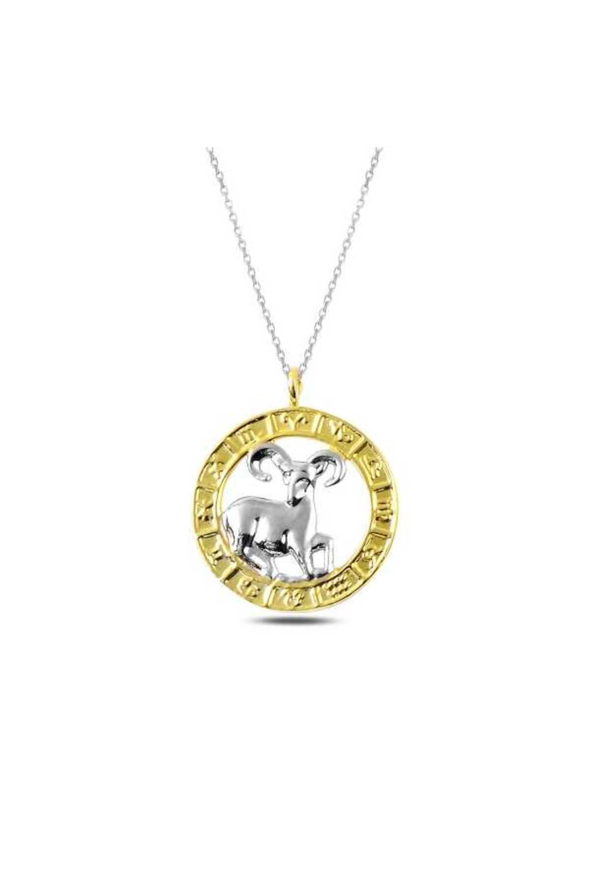 musellife 925 Ayar Gümüş Gold Koç Burcu Kadın Gümüş Kolye (T4921) (491491)