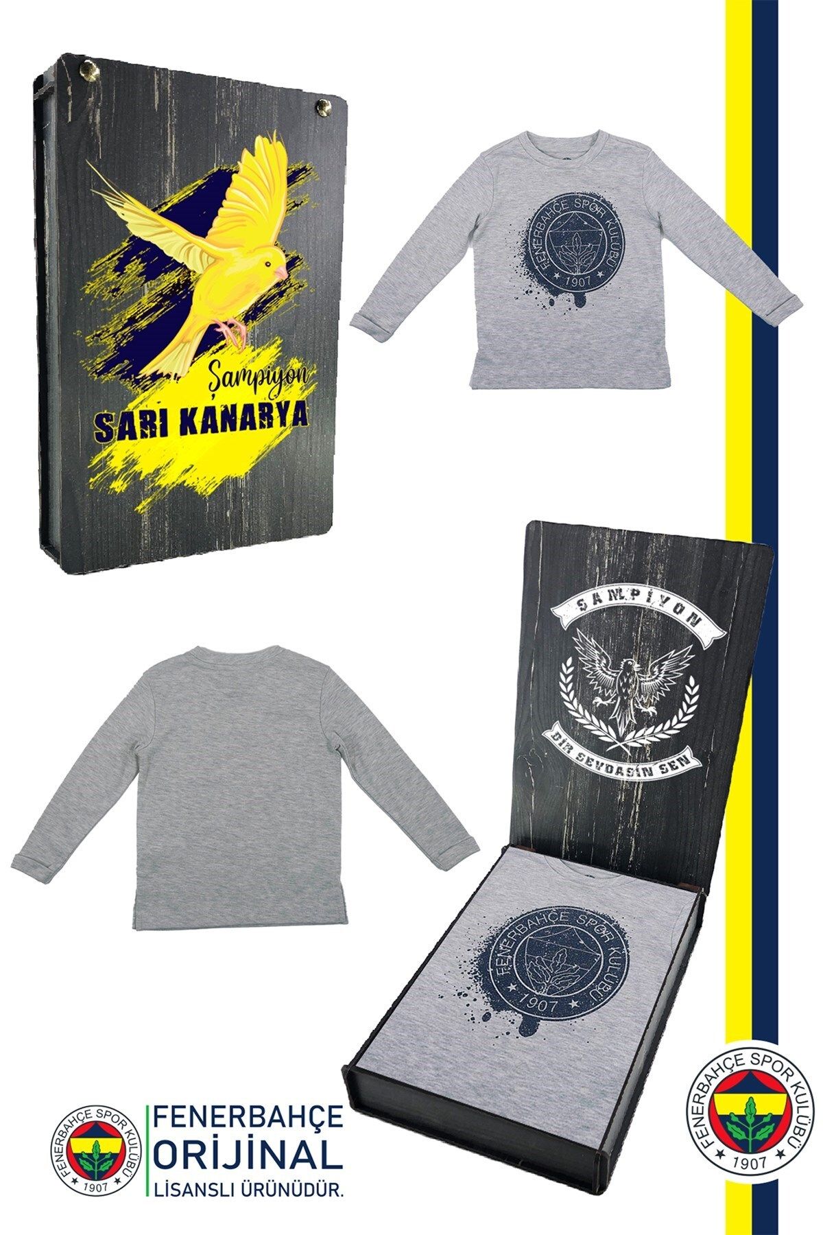 Fenerbahçe-Sweat pentru copii cu logo Fb Gri aurit - Cadou cu cutie de lemn 1