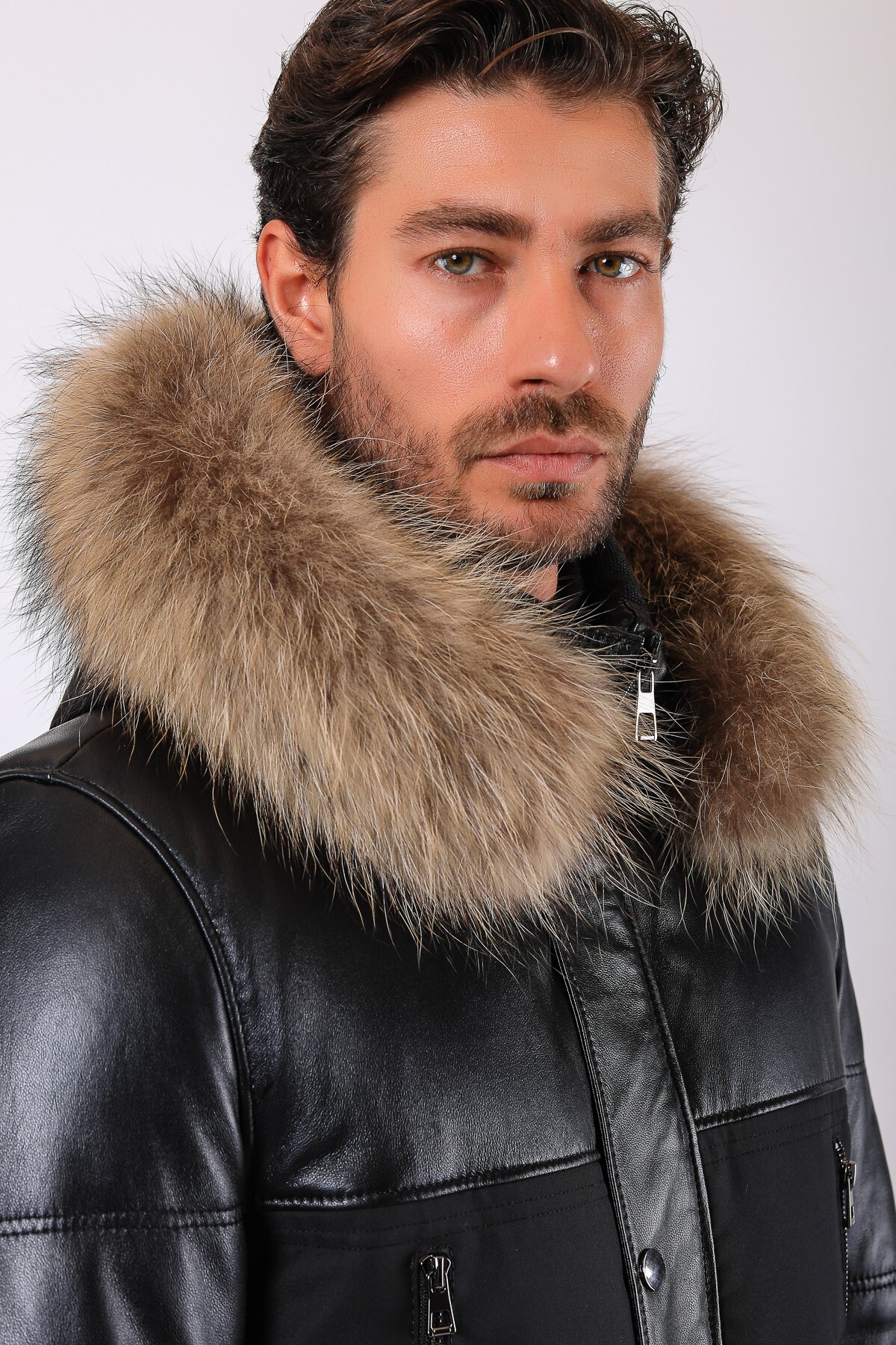 Leather Club Siyah Arthur Kürk Aksesuarlı Hakiki Deri Kaban görsel 7