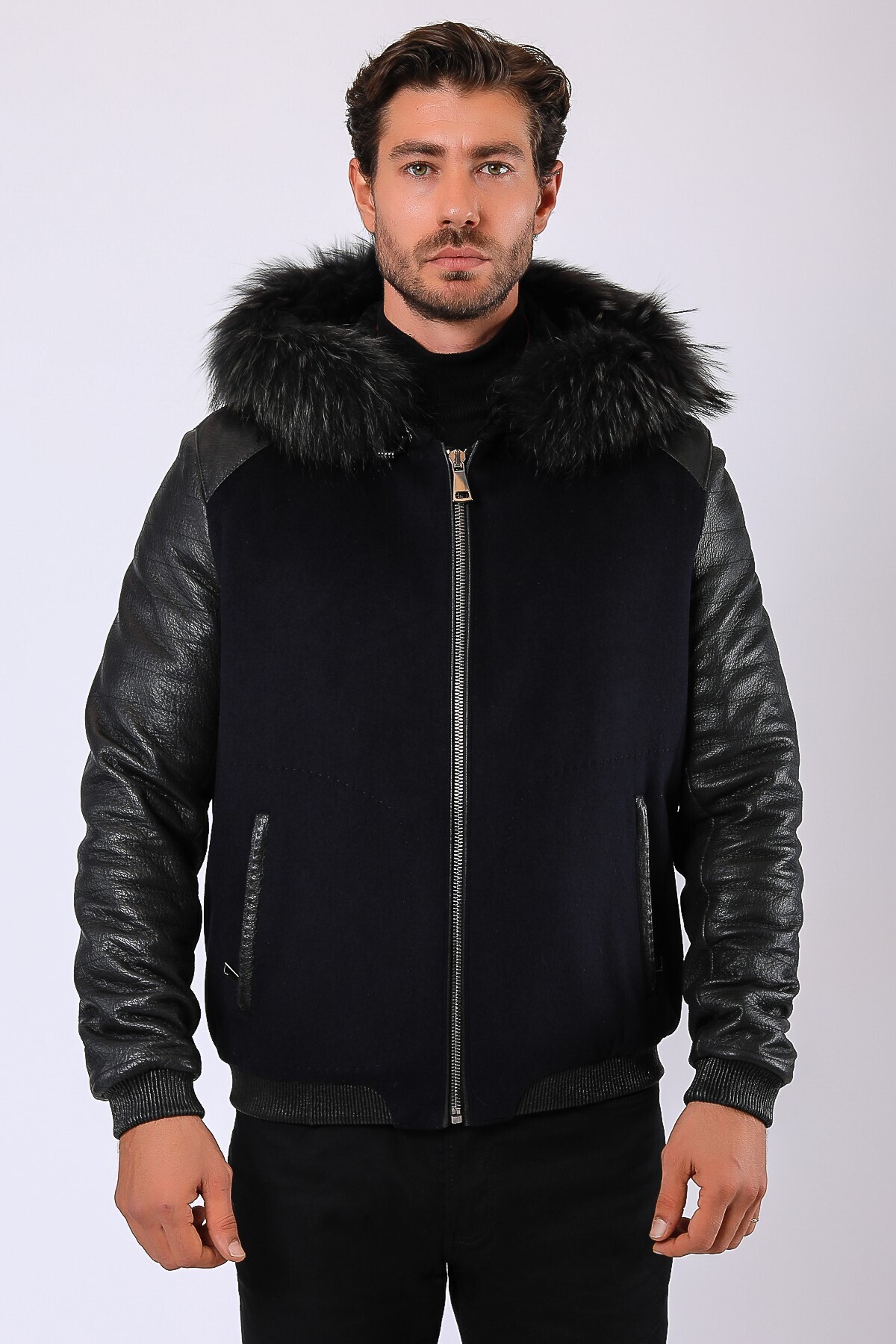 لذرکلاب پالتو چرم اصل دیگو سرمه‌ای با اکسسوری‌های خز