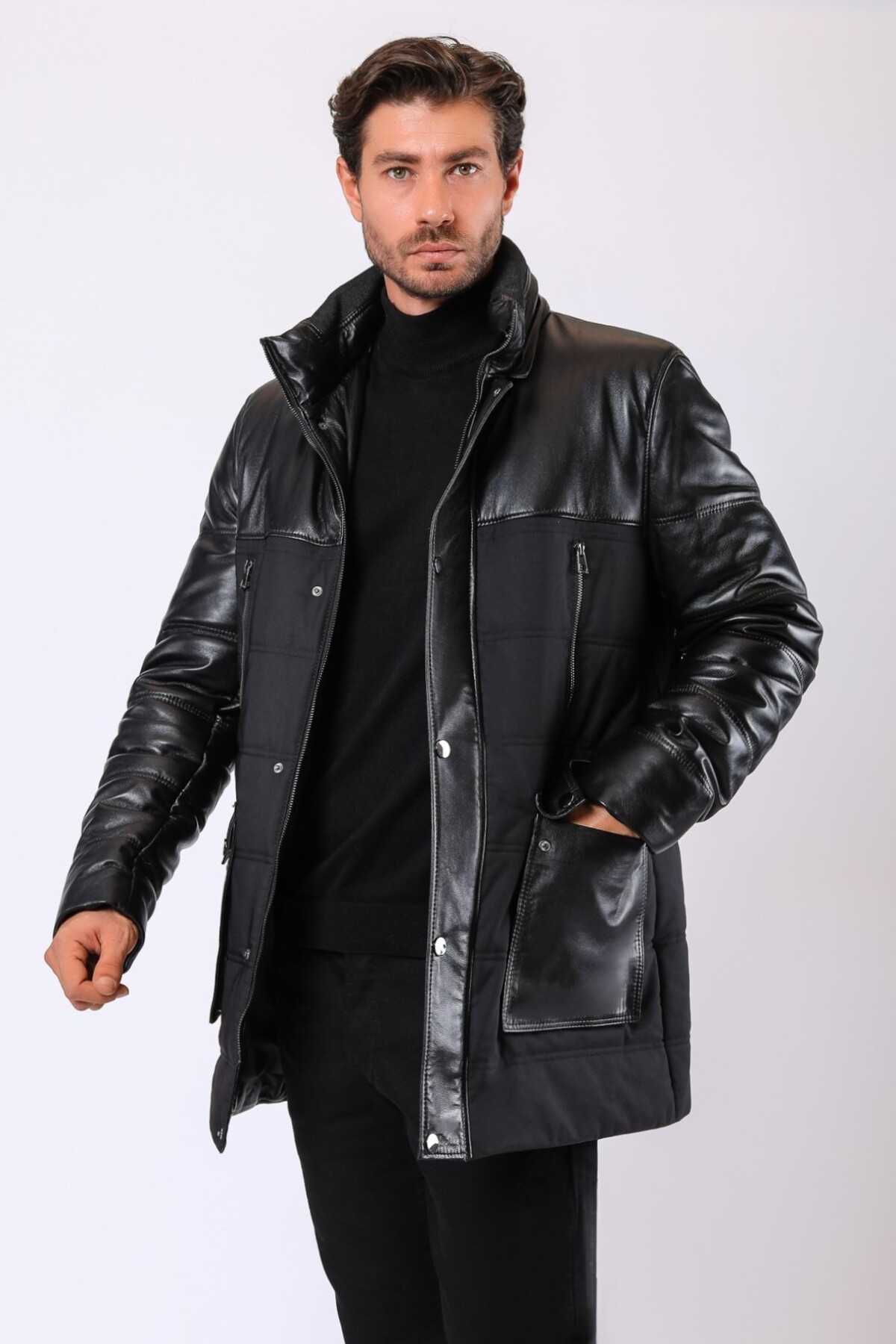Leather Club Siyah Arthur Kürk Aksesuarlı Hakiki Deri Kaban görsel 3