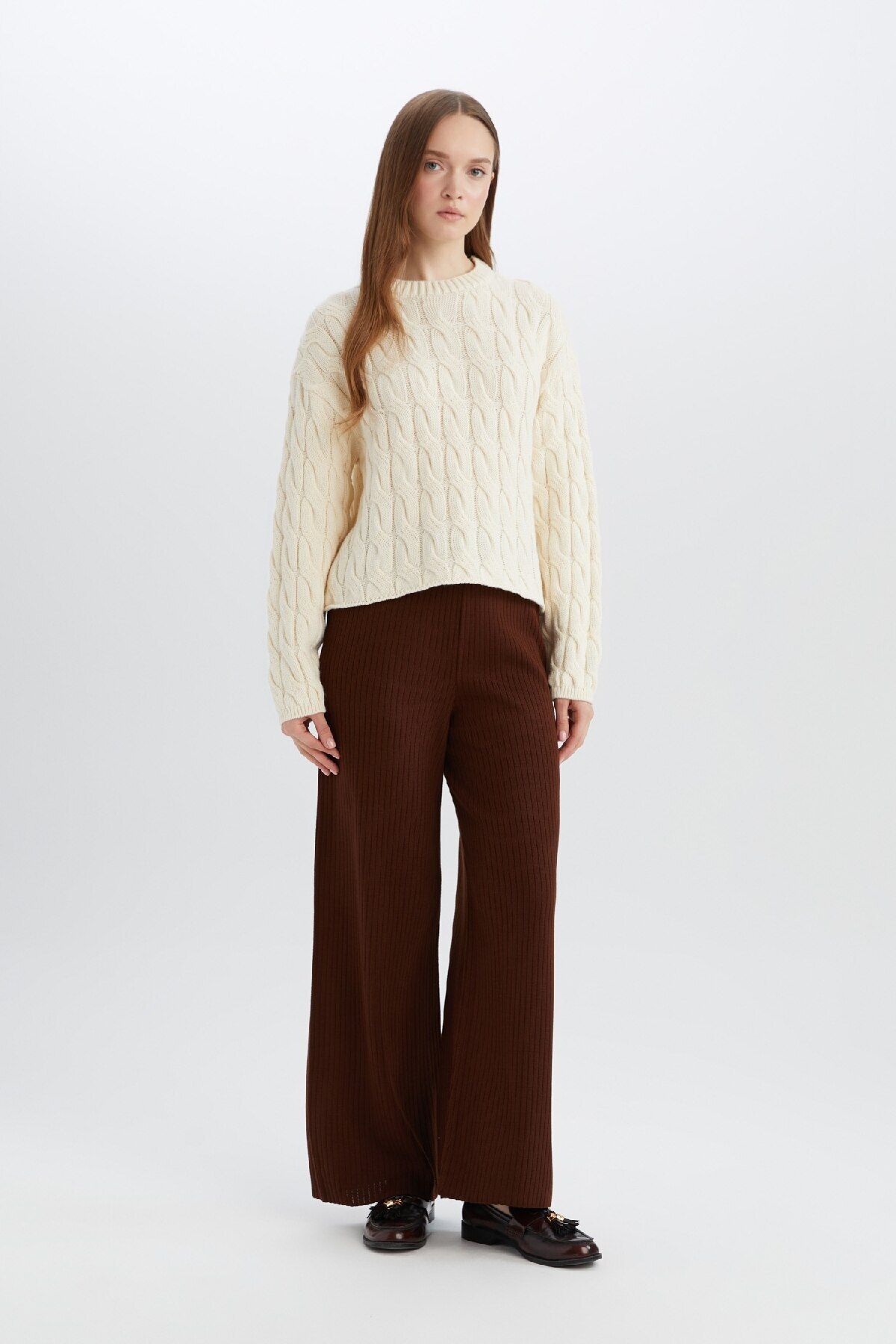 DeFacto-Relaxed Fit Knitwear Trousers - Wide Loose Leg, Stretchy Waisted E2940Ax24Wn 2