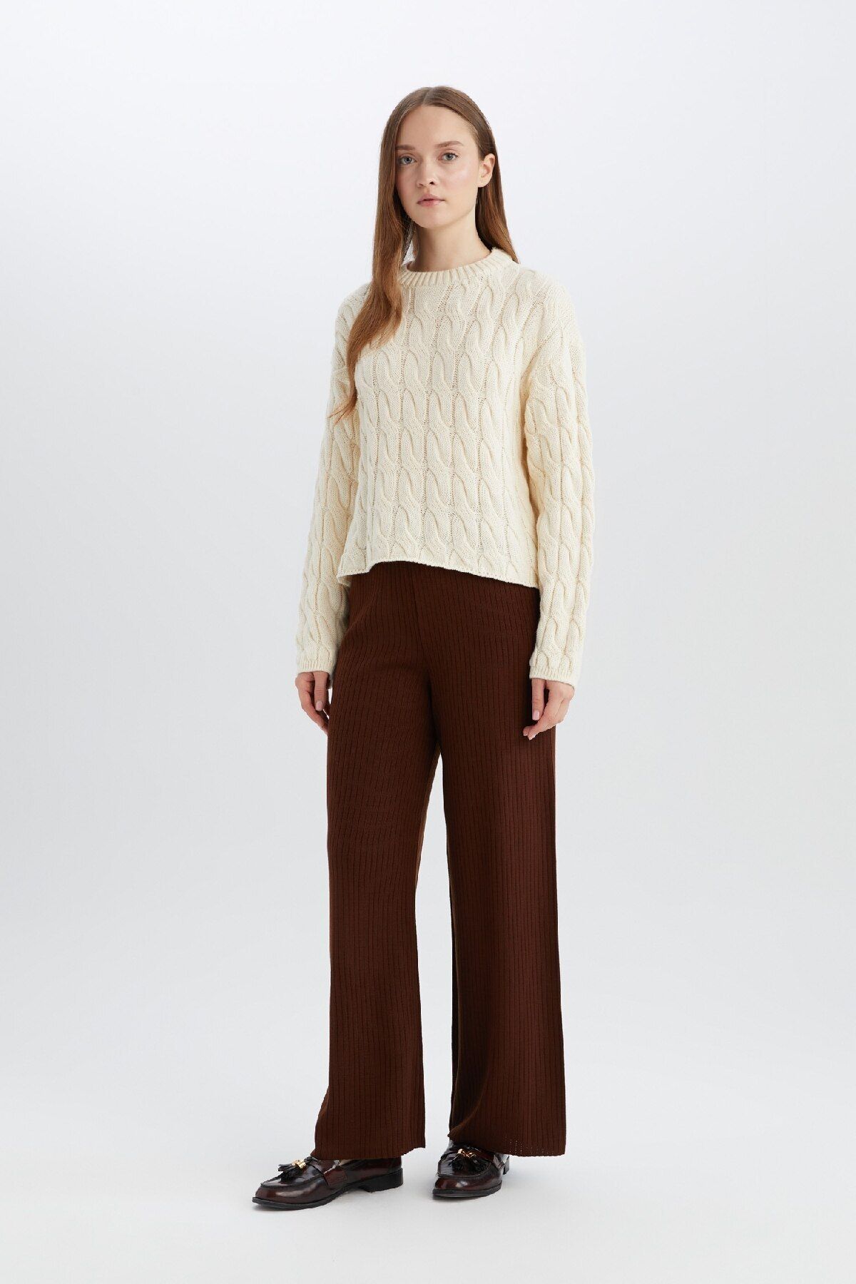 DeFacto-Relaxed Fit Knitwear Trousers - Wide Loose Leg, Stretchy Waisted E2940Ax24Wn 1