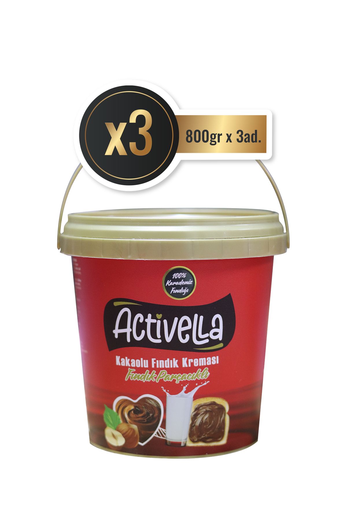 Activella Kakaolu Fındık Kreması Parçacıklı 800gr X3