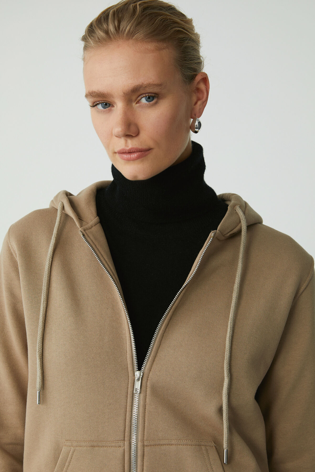 ETHIQUET  Cherısh Kadın Içi Polarlı Yumuşacık Kalın Kumaşlı Kapüşonlu Fermuarlı Vizon Sweatshirt - Görsel 5