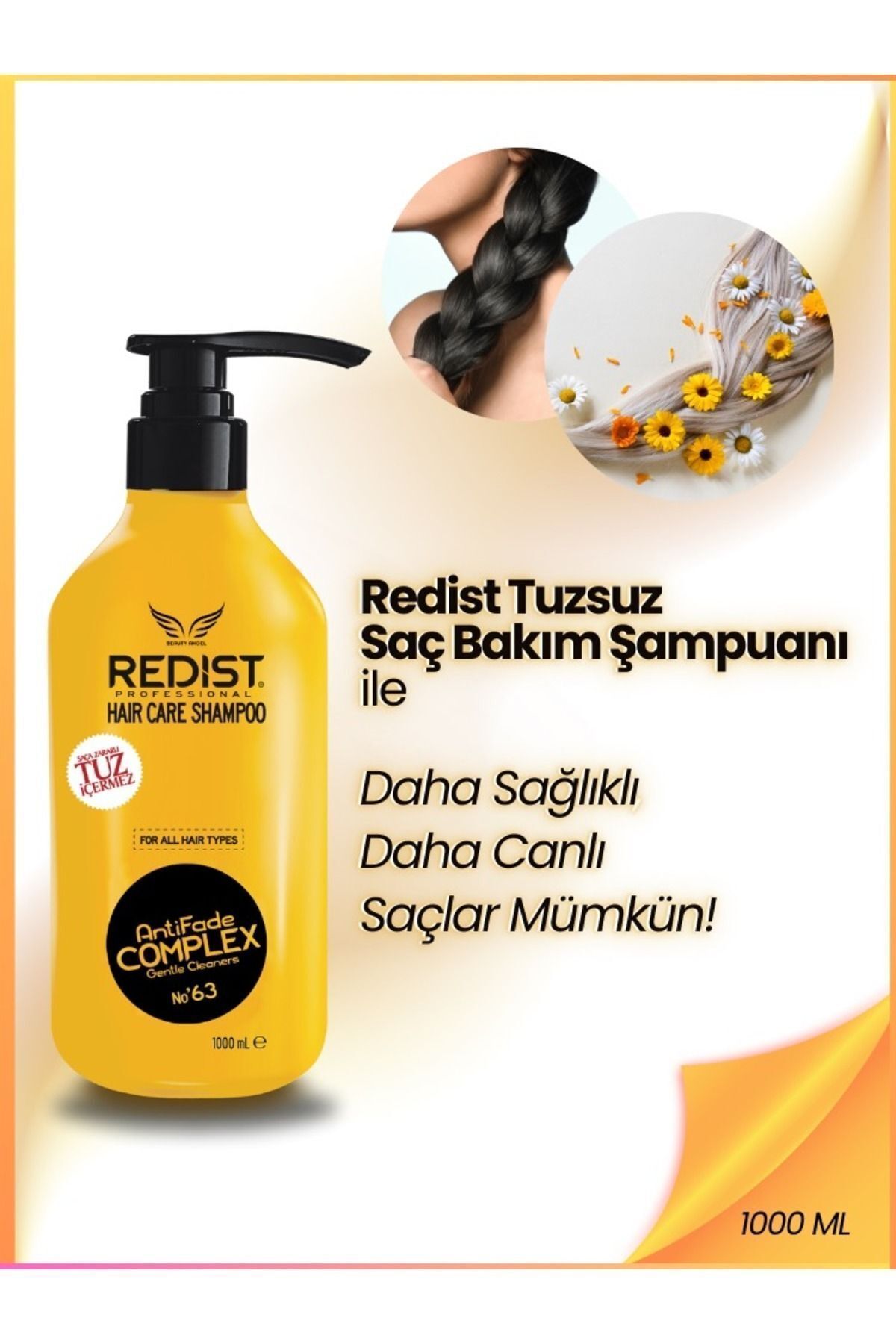 Redist Hassas Ve Yıpranmış Saçlara Karşı Etkili Tuzsuz & Sülfatsız Şampuan - Vegan Formül 1000 ml-2