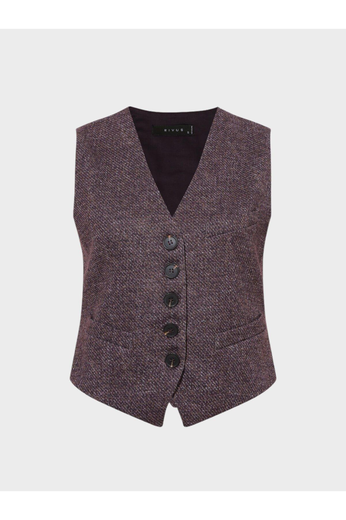 جلیقه بنفش زنانه جزئیات جیب V NECK پین ها Rivus