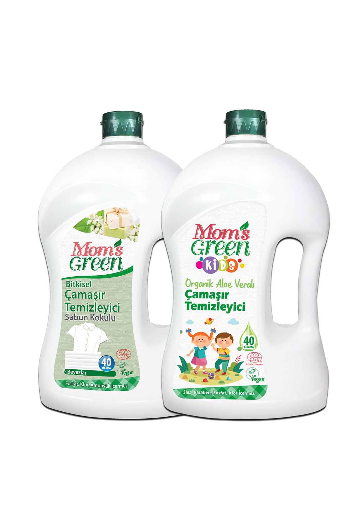 Mom's Green 2'li Set-Mom's Green 1500 ml Çocuk Organik Çamaşır Temizleyici ve Beyazlar İçin Bitkisel Çamaşır Tem