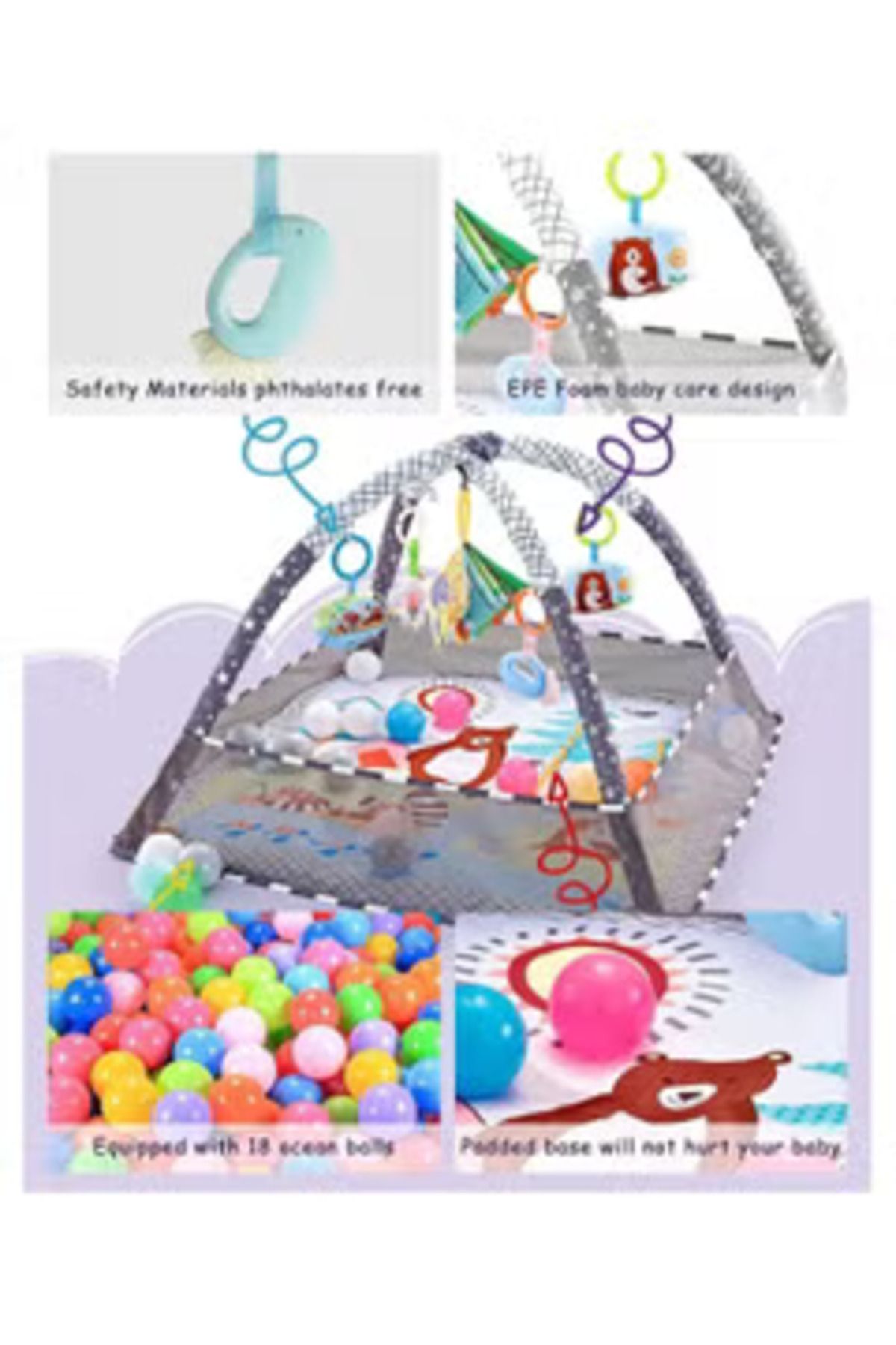 Arabest-Baby Game Gym, Baby Game Mat Newborn 5 Hanging Toys and 18 Ocean Balls, Lightweight Foam for Babies 7