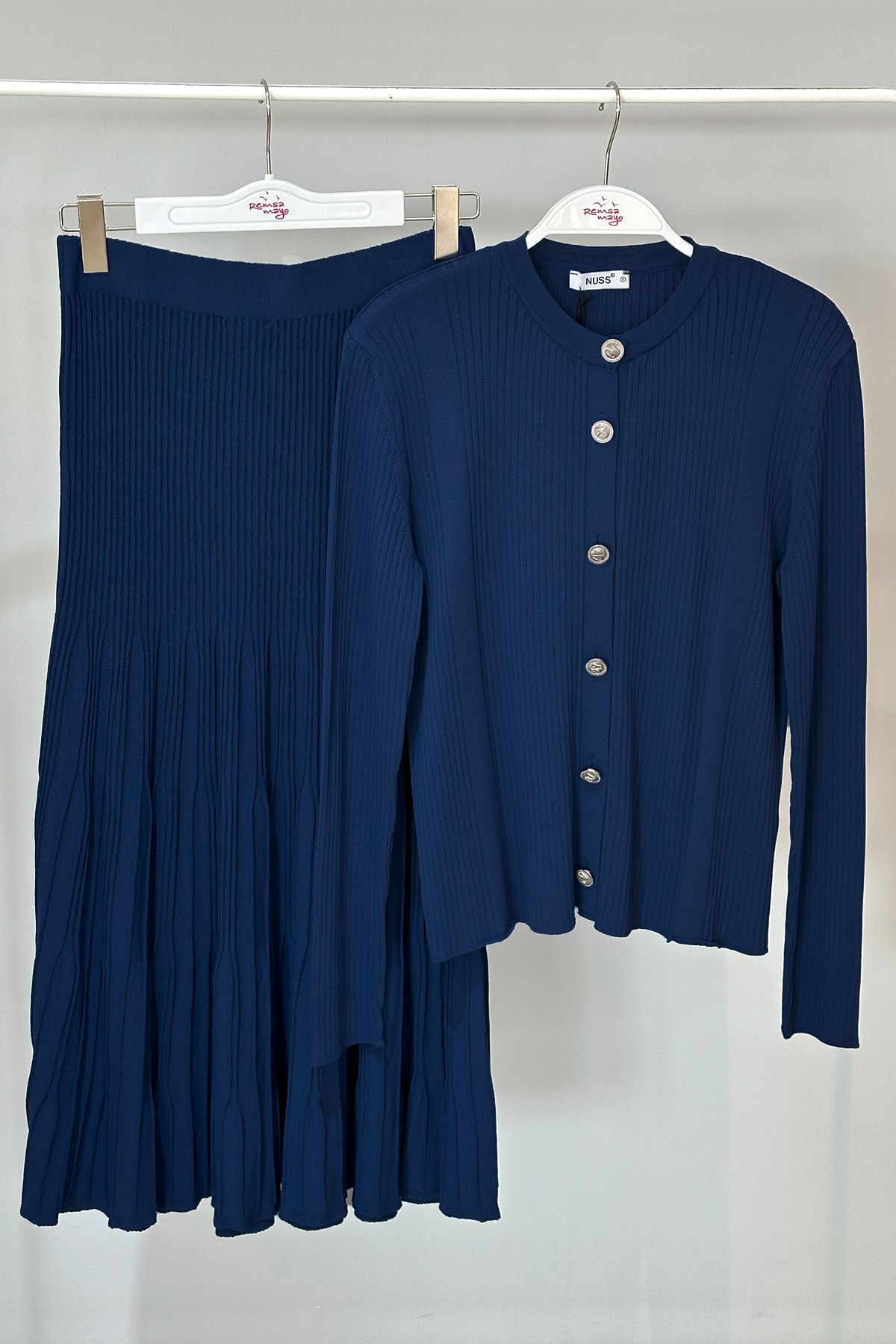 Nuss-Mercerized Y-1301 Navy Blue Knitwear Cardigan and Skirt Set 3