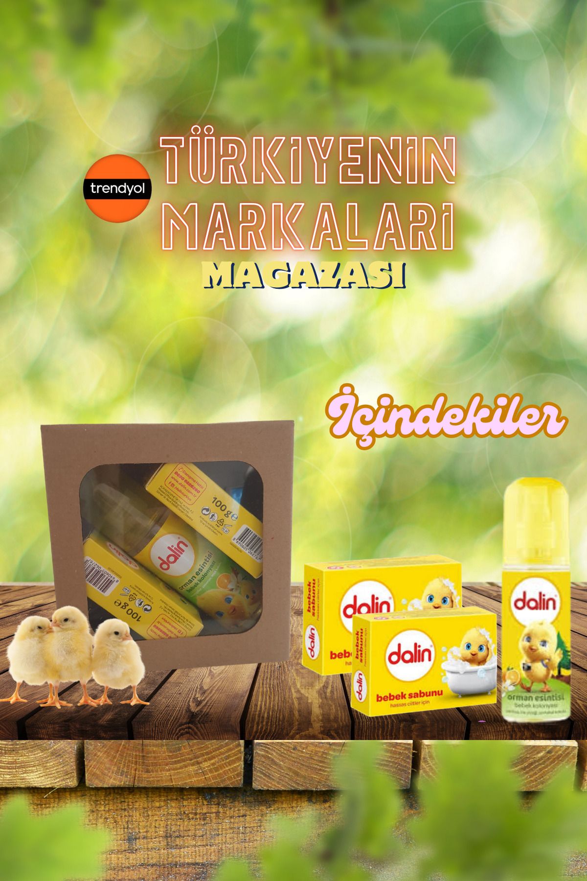 Dalin 2 Adet bebek sabunu (100gr X 2) + Orman Esintisi Bebek kolonyası (150ml). Kutulu