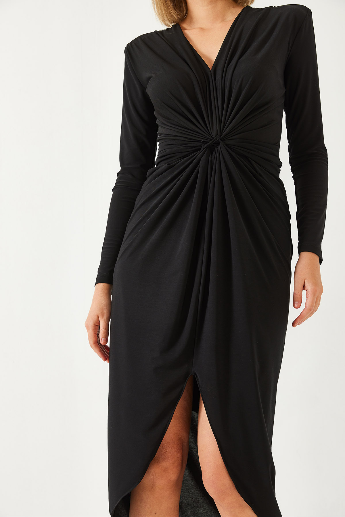 LUCCI V-Neck Ruched Midi Dress 4
