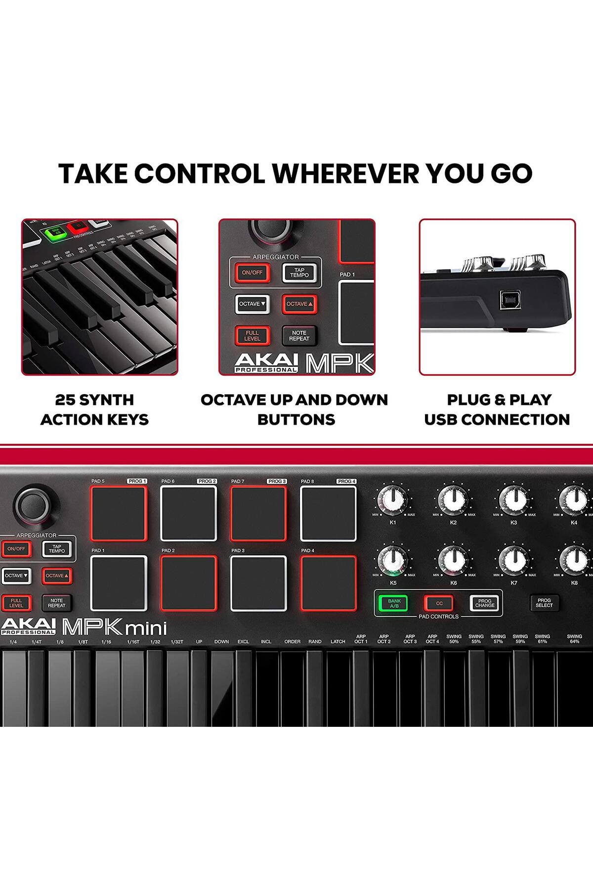 AKAI Mpkmini 2 Müzik Prodüksiyonu Klavye Kontrol Cihazı Siyah