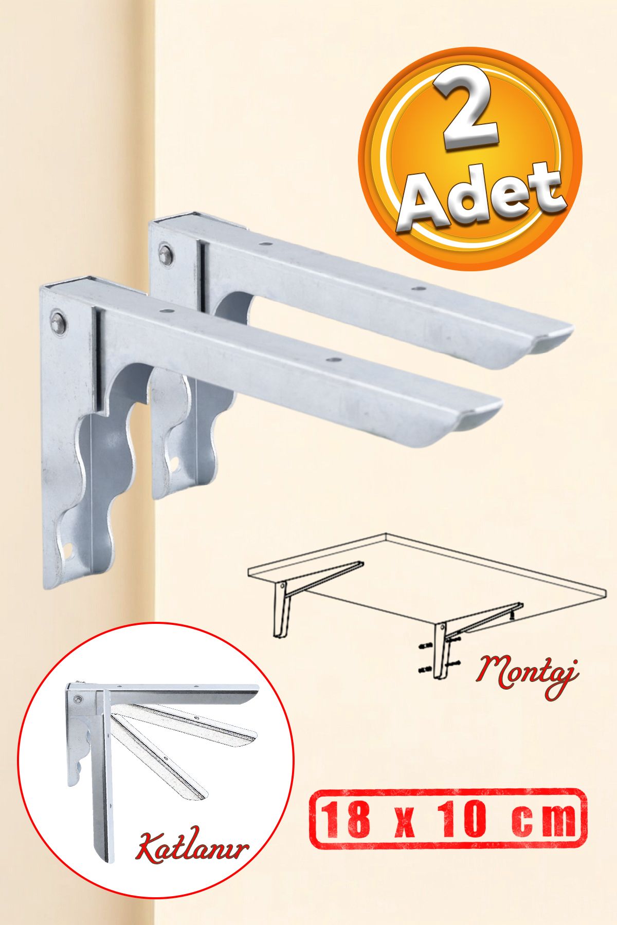 Badem10 Duvara Monteli Balkon Masası Sehpası Montajı Metal Katlanır Raf Altı Ayağı 18 x 10 cm (2 ADET)