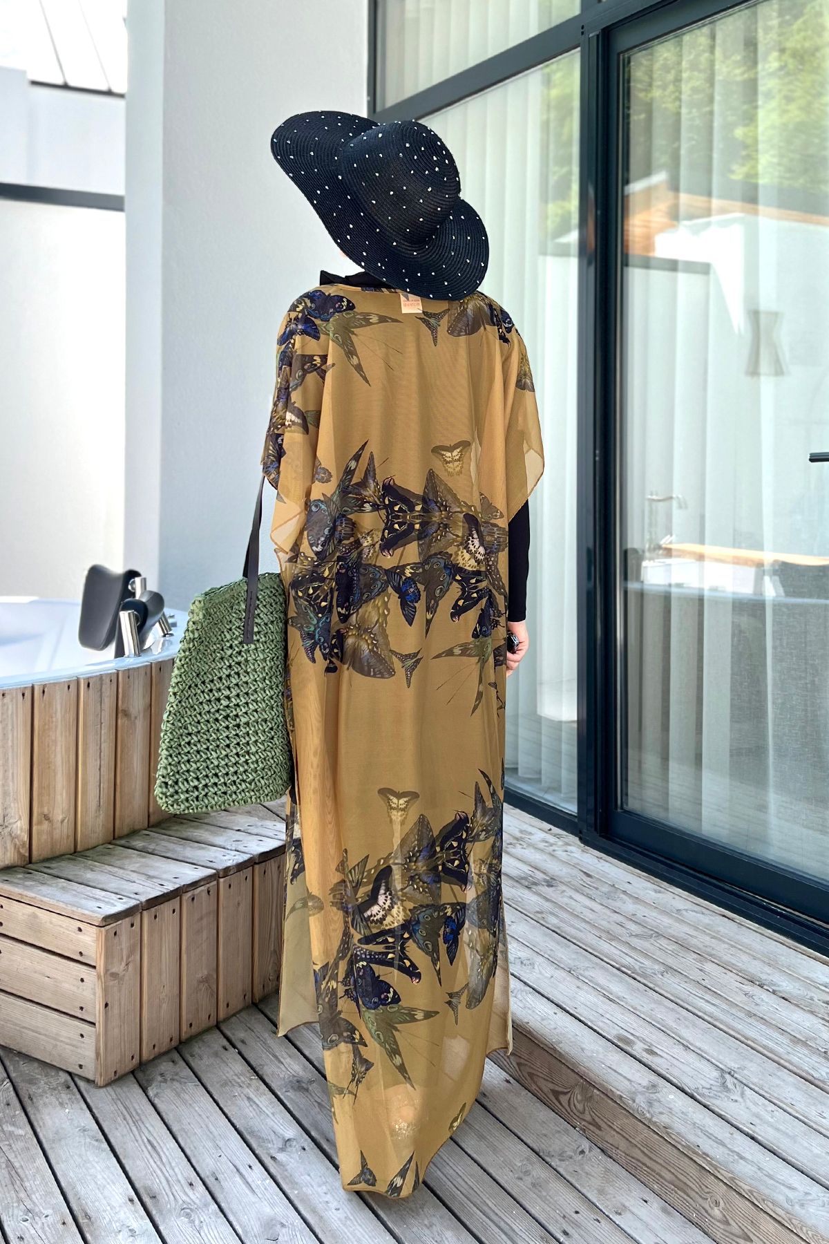 Remsa Mayo-Butterfly Patterned Hijab Pareo - Single Caftan, 430-310 Model 4