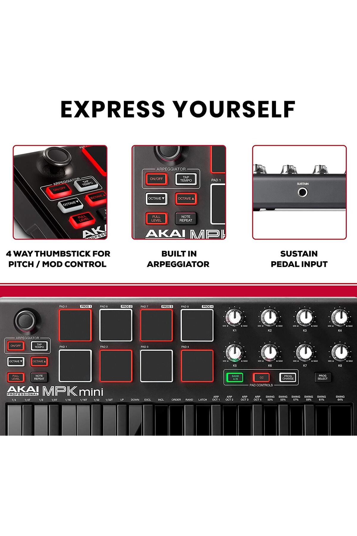 AKAI Mpkmini 2 Müzik Prodüksiyonu Klavye Kontrol Cihazı Siyah