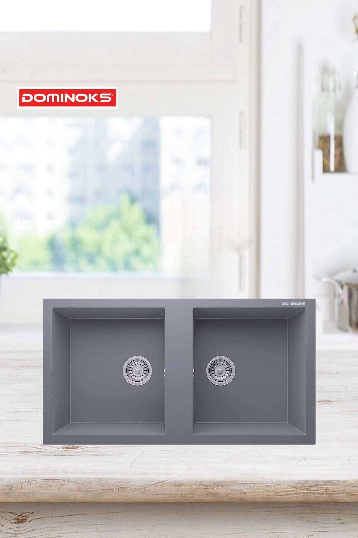 Dominoks KONGO97 GRİ 52X97CM TEZGAH ALTI ÇİFT GÖZ DAMLALIKLI GRANİT EVYE