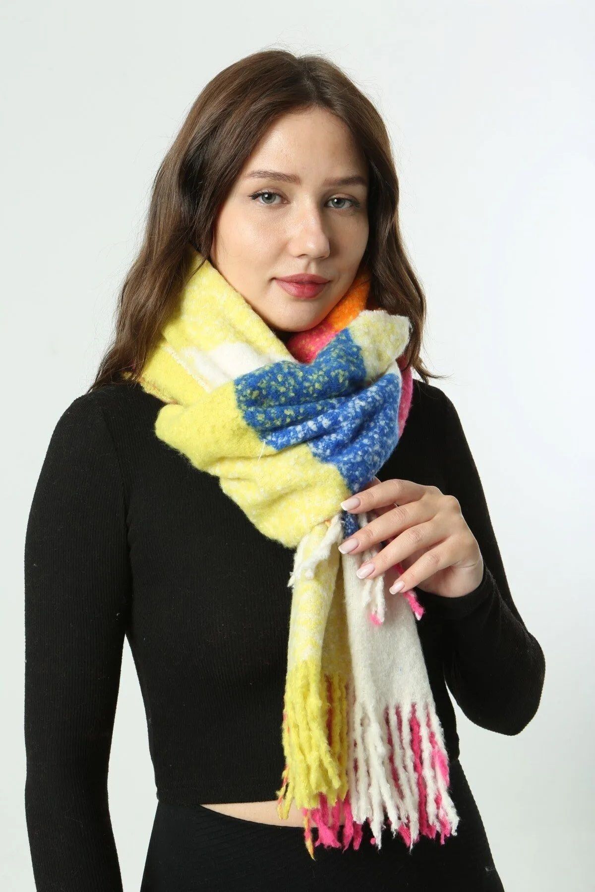 REMSA-Fuchsia Tasseled Boucle Scarf Shawl - 40X210 cm 1256 3