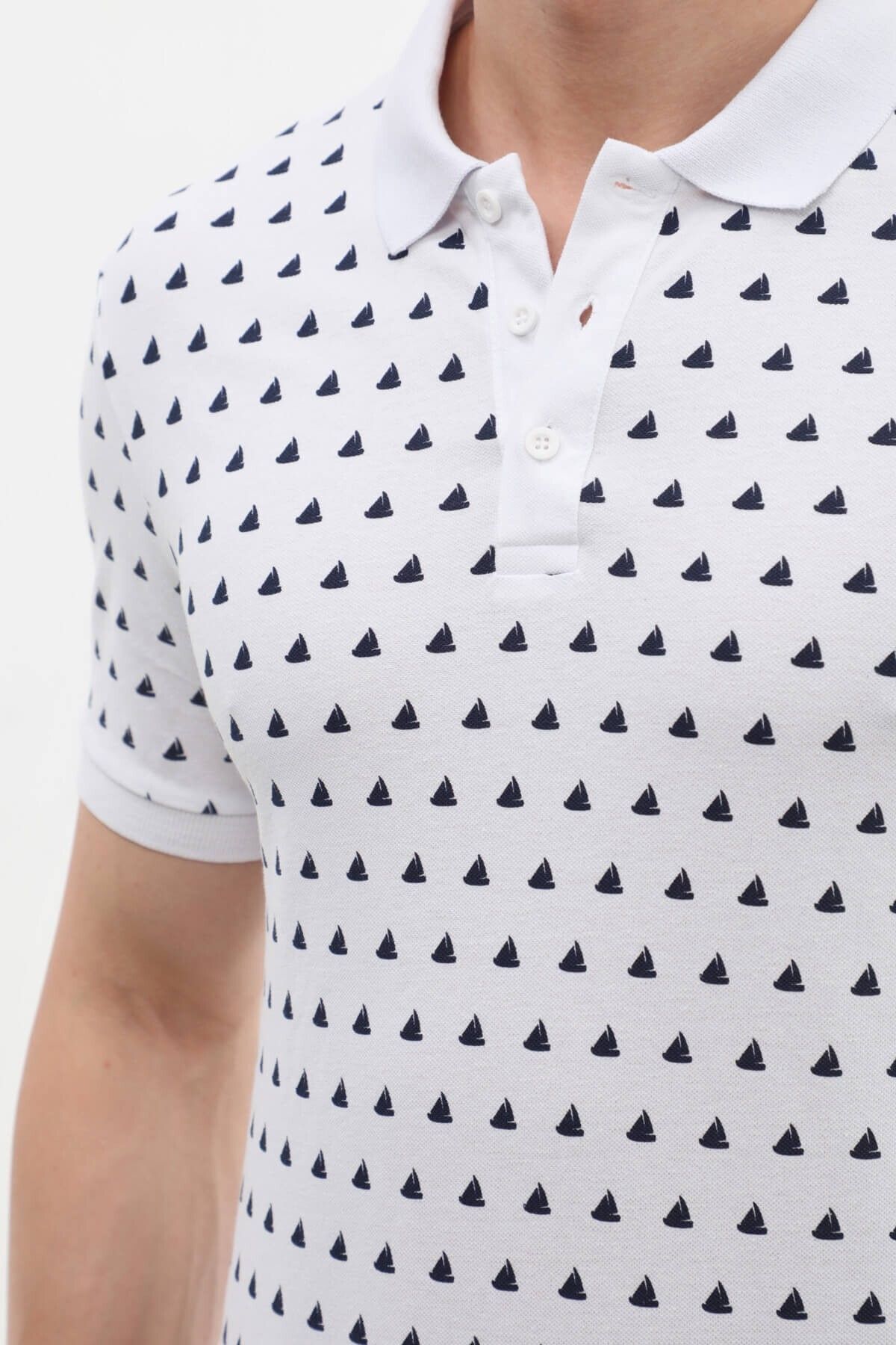 MARKAPIA-Sail Patterned Polo Collar Men's T-Shirt - 100% Cotton 6