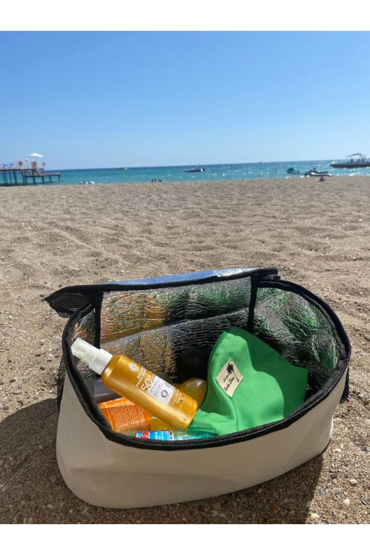 FIESSE Plaj Çantası Soğuk Serin Sıcak Tutucu Bölmeli Buzluklu Termos Çanta Kamp Piknik Tatil görsel 5