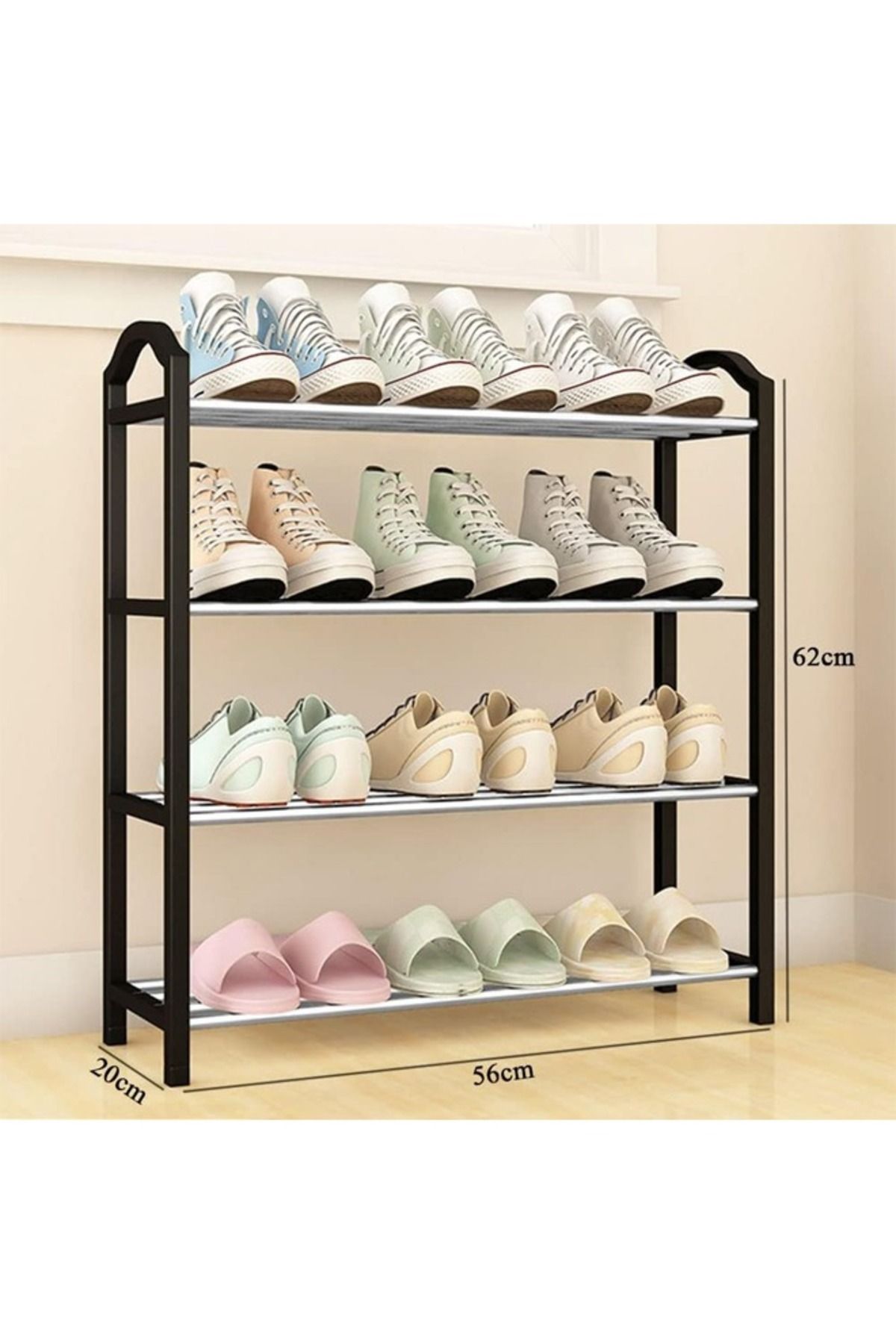 Taimi- 4 Layer Metal Shoe Rack Easy Assembled Organiser Black 62X56X20 Cm 3