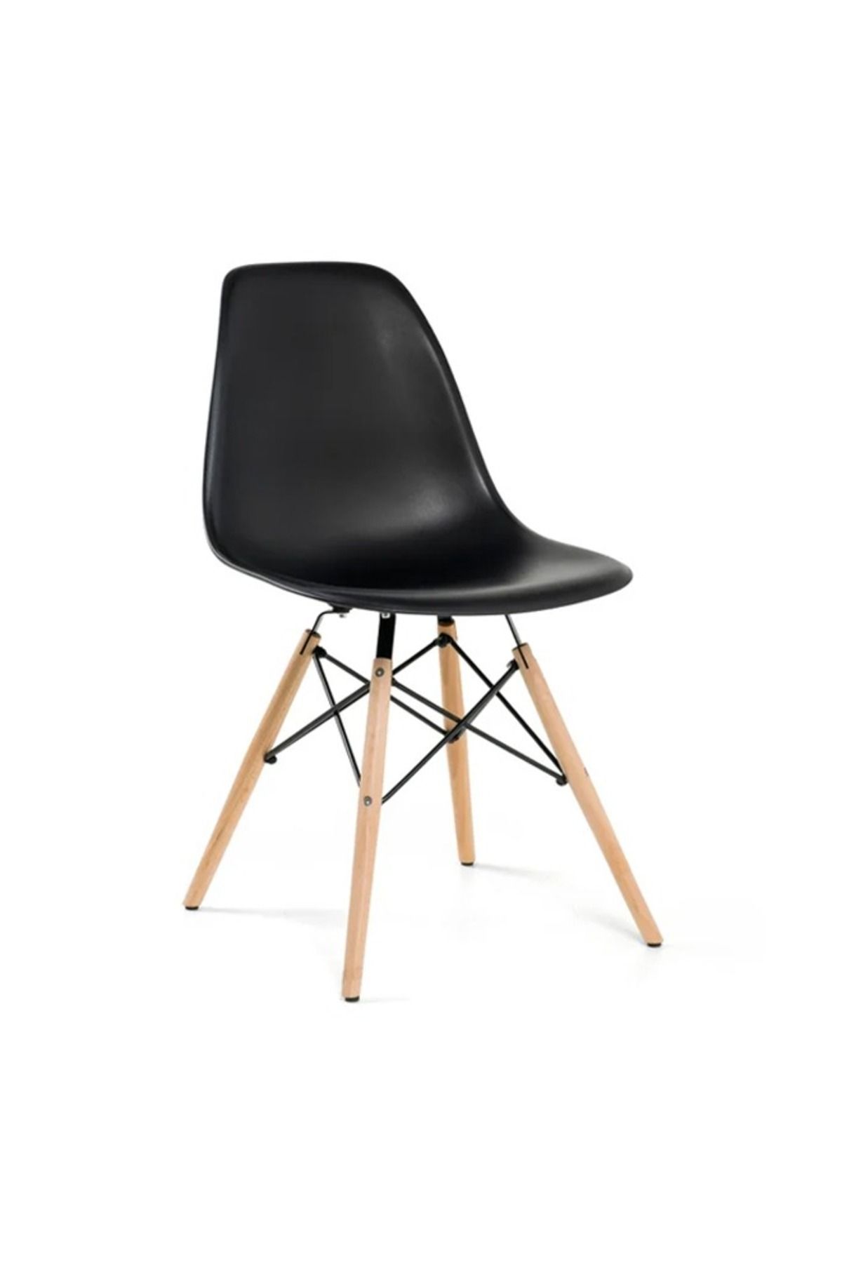 Taimi-Black Plastic dining Chair with Wooden Legs 70x40x40 cm 2