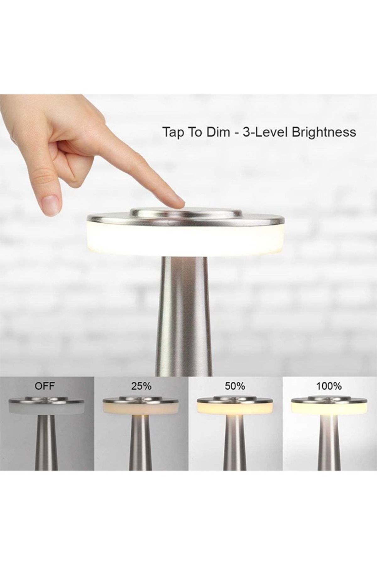 Taimi-10 قطع من مصابيح الطاولة LED المحمولة مع مستشعر اللمس 1000 مللي أمبير في الساعة بزاوية رفيعة باللون الفضي 4