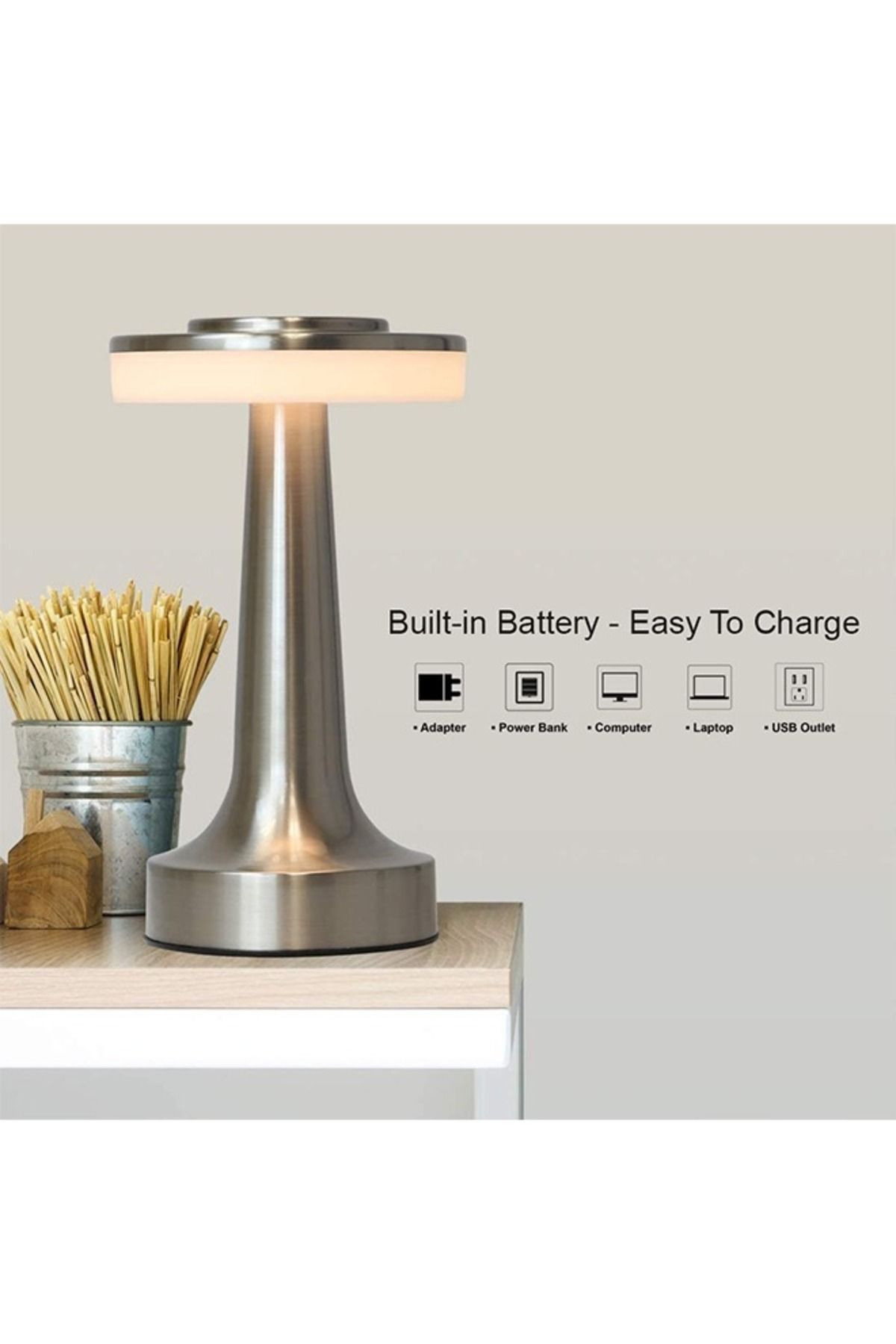 Taimi-10 قطع من مصابيح الطاولة LED المحمولة مع مستشعر اللمس 1000 مللي أمبير في الساعة بزاوية رفيعة باللون الفضي 3