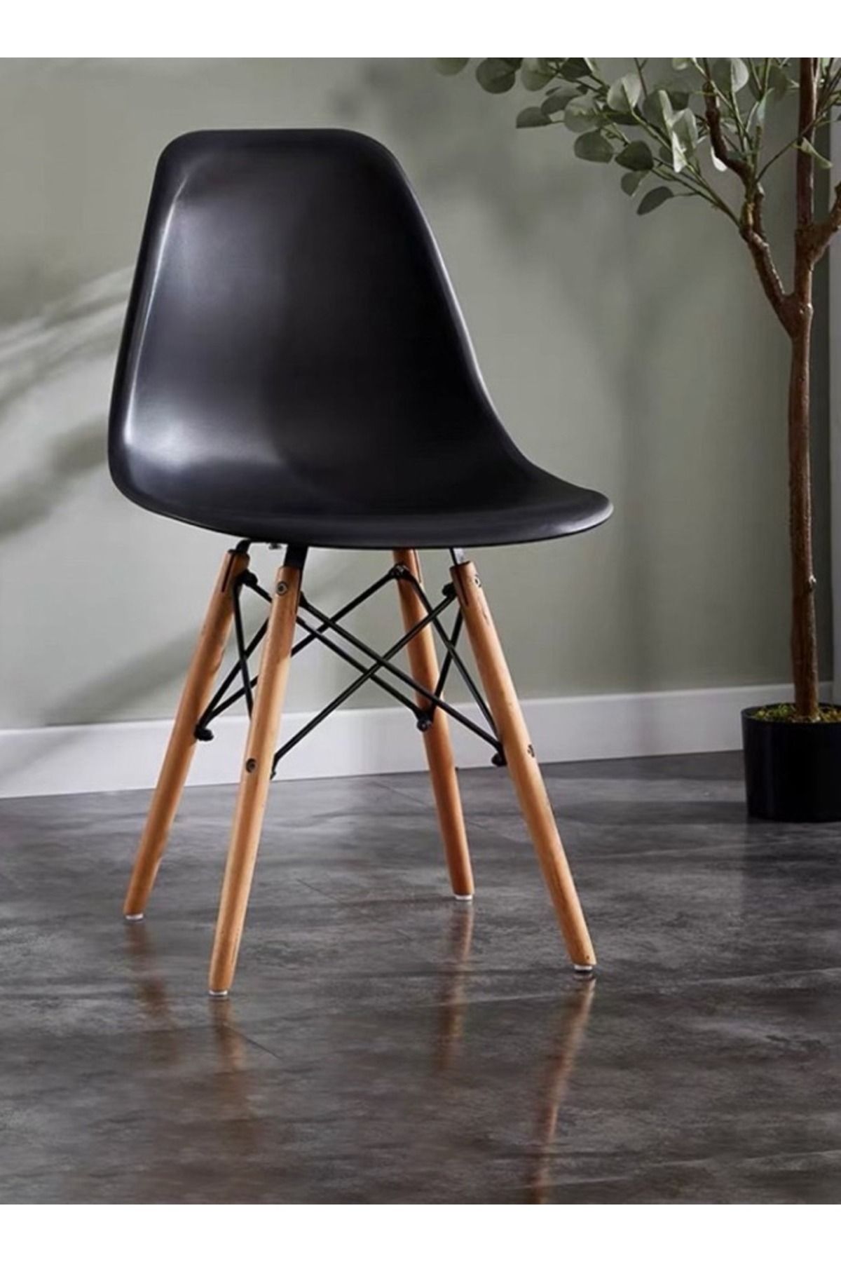 Taimi-Black Plastic dining Chair with Wooden Legs 70x40x40 cm 1