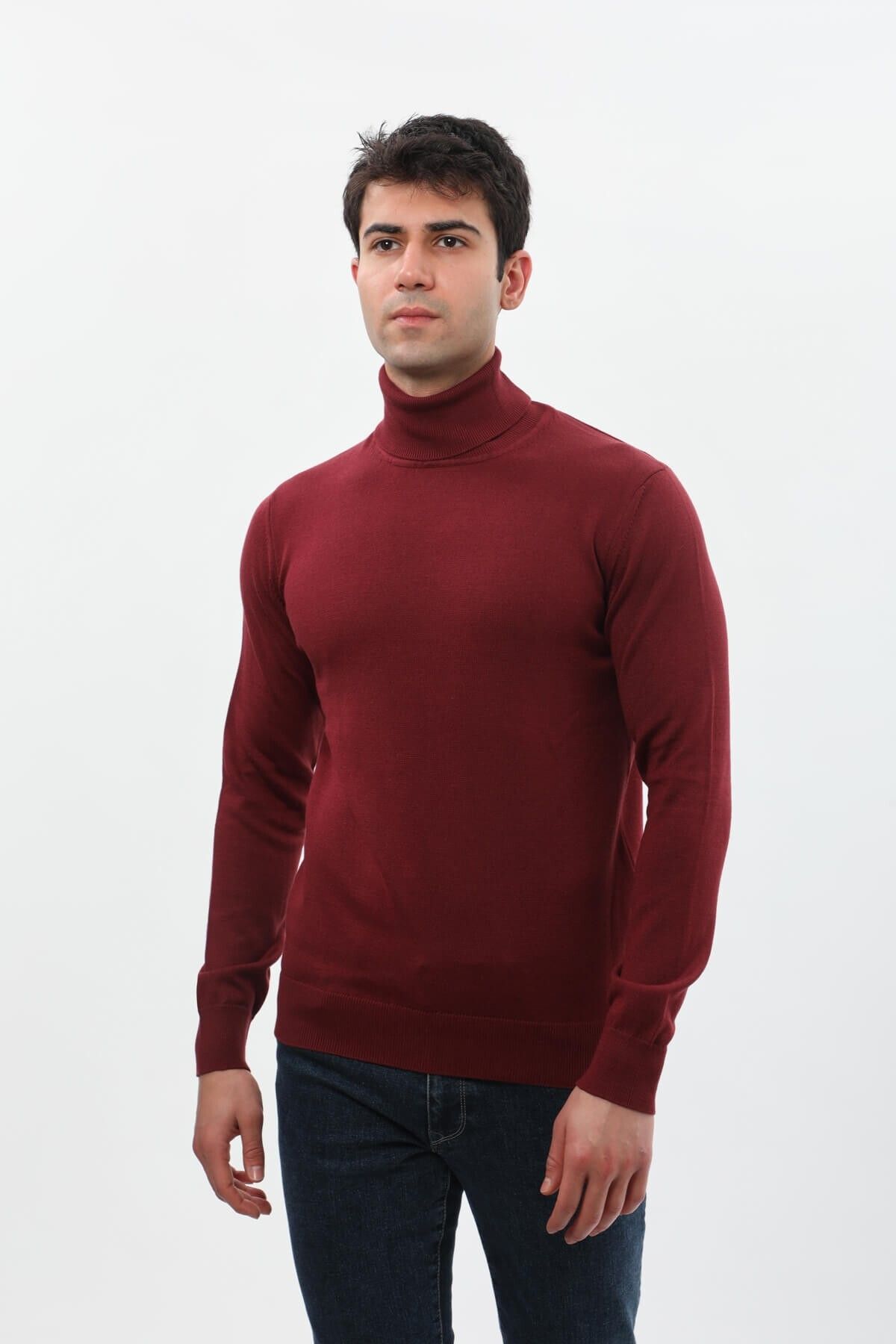 Keep Out-Men's Full Fisherman Basic Knitwear Sweater Claret Red 1