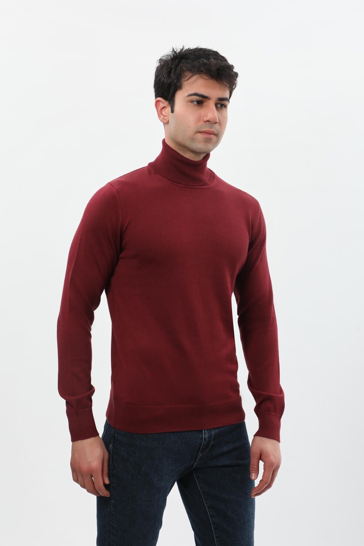 Keep Out-Men's Full Fisherman Basic Knitwear Sweater Claret Red 2