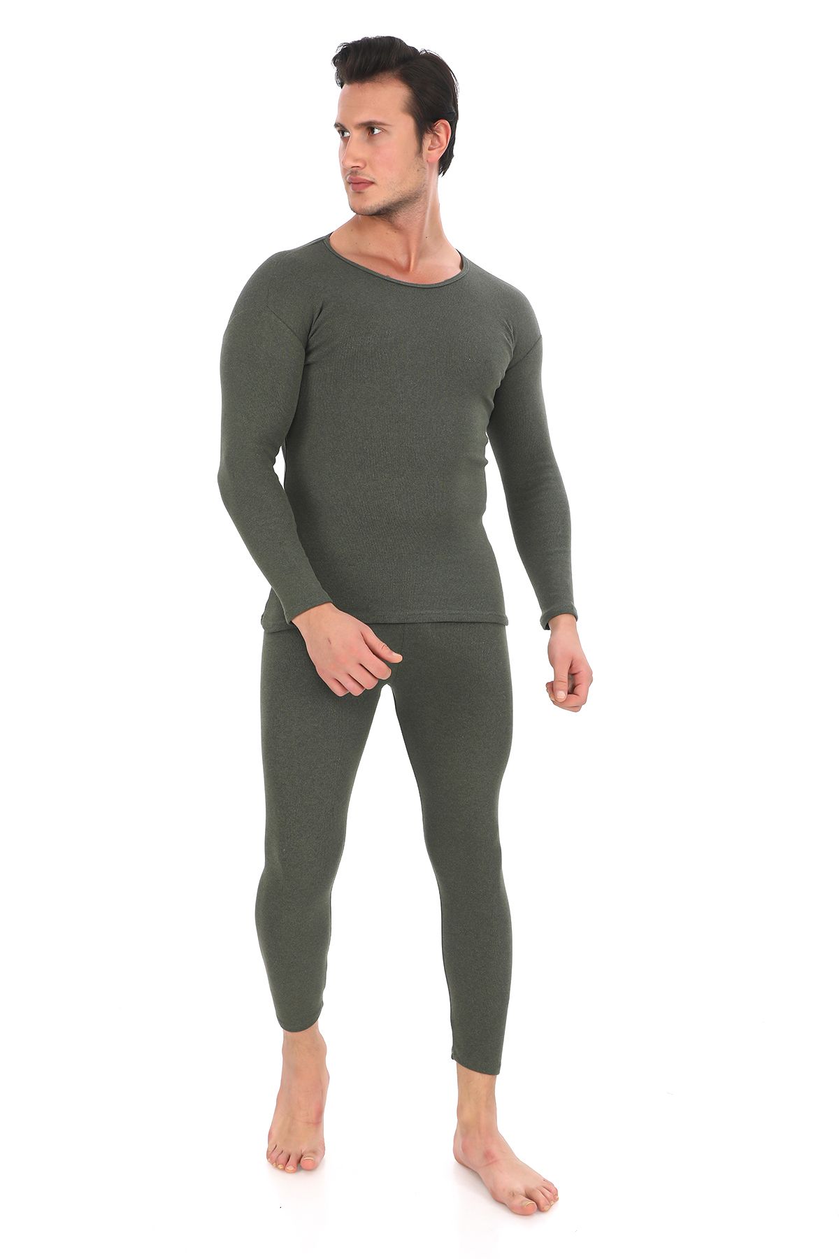 SAUNA SUIT-Set de lenjerie de corp termică de iarnă unisex, de sus și de jos, din bumbac, de culoare kaki 3