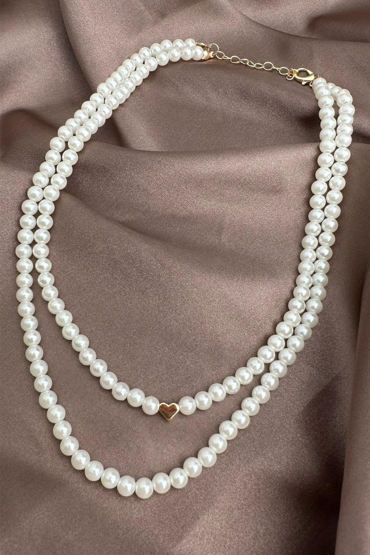 Modex-Double Pearl Necklace with Heart Figure 4