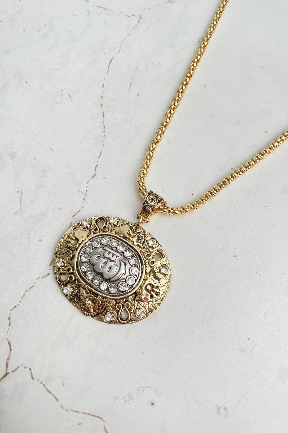 Allah Written Oval Gold Necklace