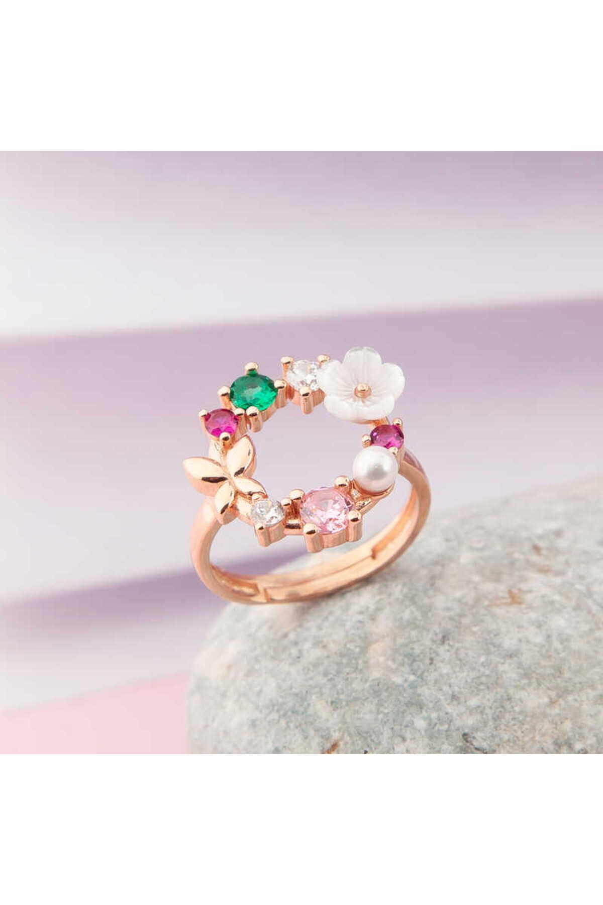 RUBY DESİGNS Gümüş Ayarlanabilir Rose Manolya Çiçeği Kadın Yüzük